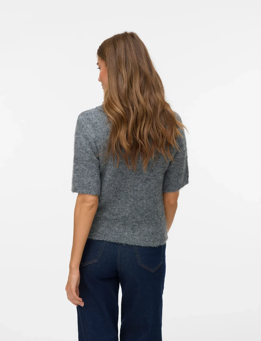 Vero Moda - VMBLISS 2/4 POLONECK PULLOVER GA - stickade tröjor - medium grey melange - 2