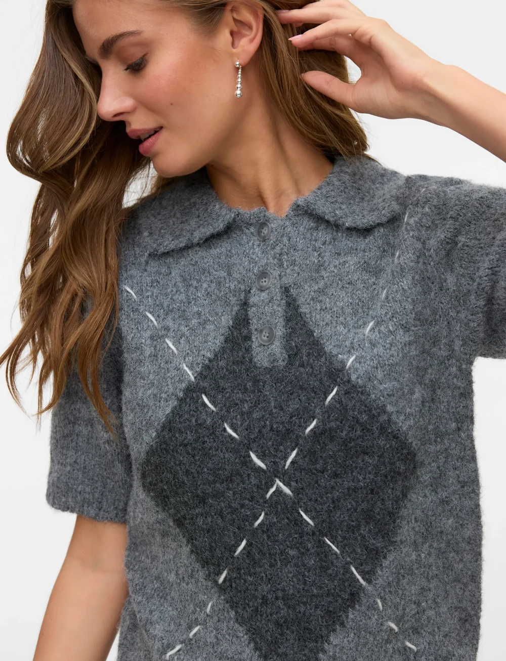 Vero Moda - VMBLISS 2/4 POLONECK PULLOVER GA - stickade tröjor - medium grey melange - 3