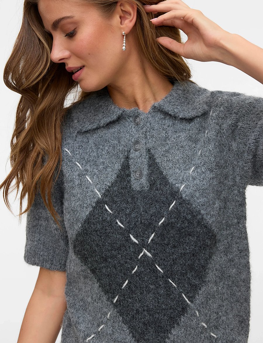 Vero Moda - VMBLISS 2/4 POLONECK PULLOVER GA - strikkegensere - medium grey melange - 3