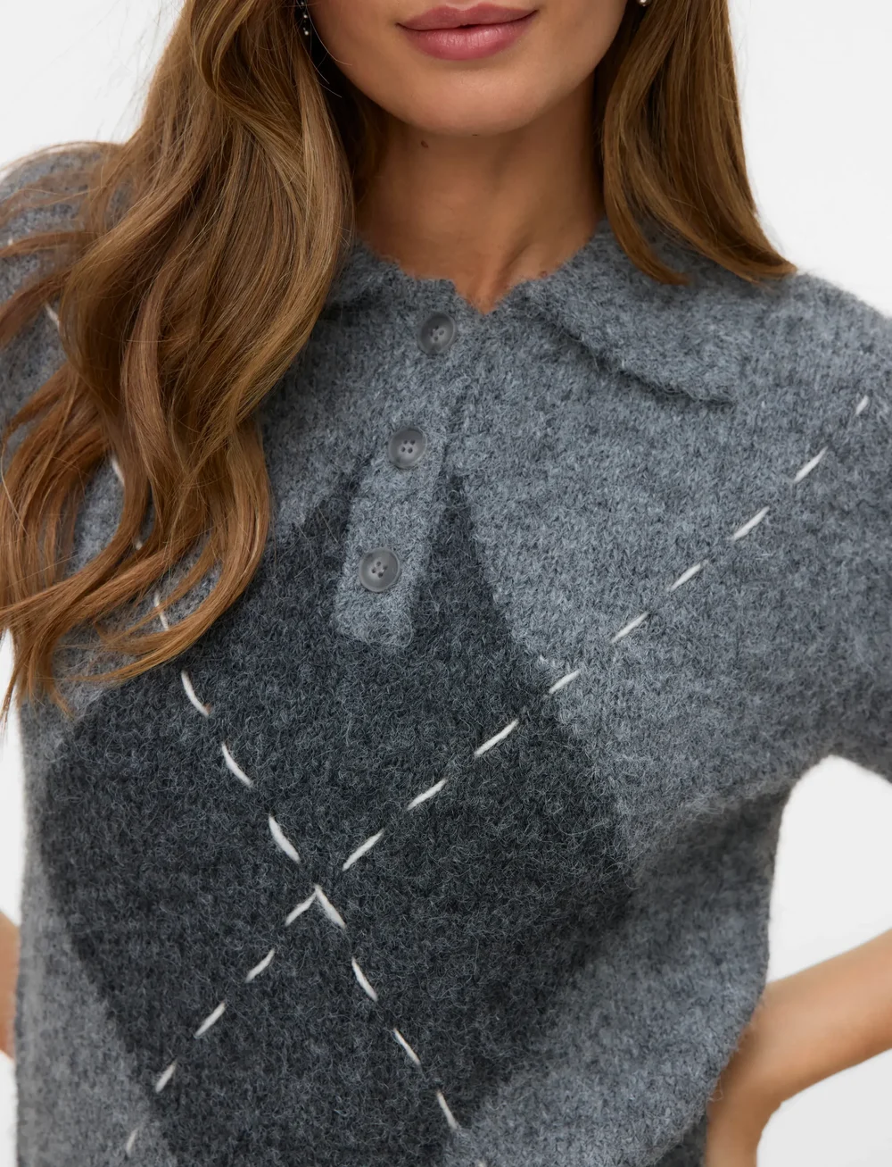 Vero Moda - VMBLISS 2/4 POLONECK PULLOVER GA - stickade tröjor - medium grey melange - 4