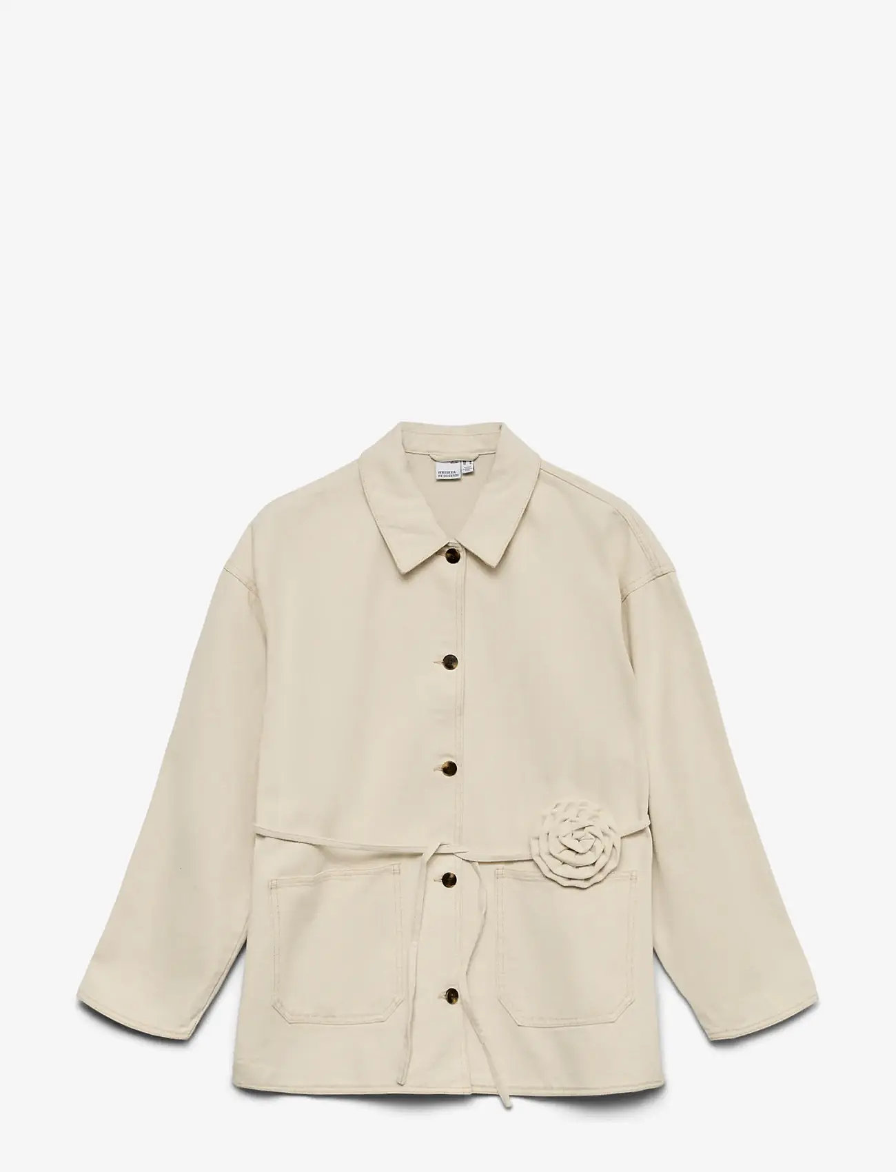 Vero Moda - VMSAZZY LS ROSE BELT DNM JAKCET - jeansjacken - ecru - 1
