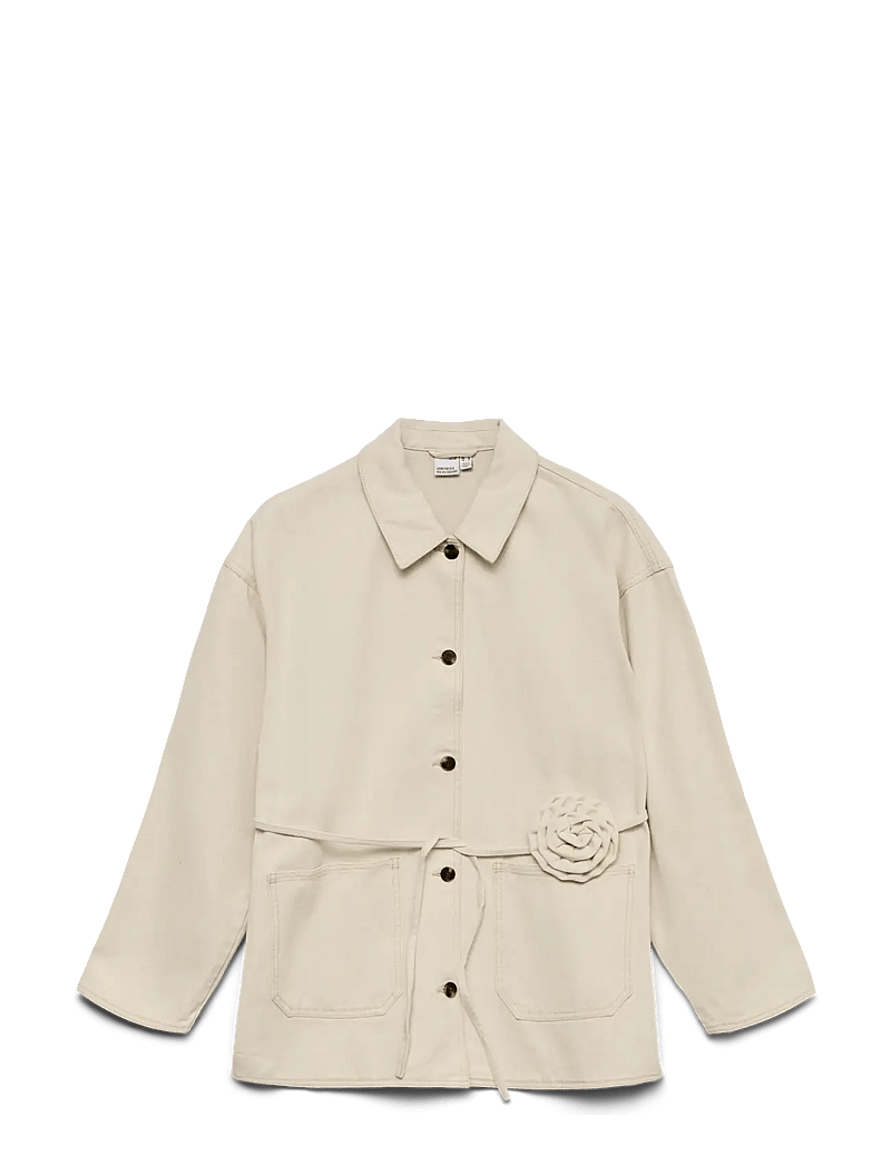 Vero Moda - VMSAZZY LS ROSE BELT DNM JAKCET - jeansjacken - ecru - 1