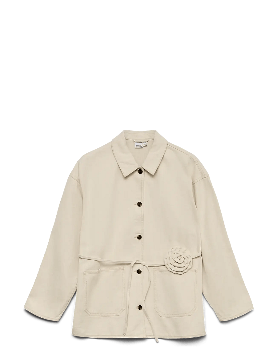 Vero Moda - VMSAZZY LS ROSE BELT DNM JAKCET - frühlingsjacken - ecru - 1