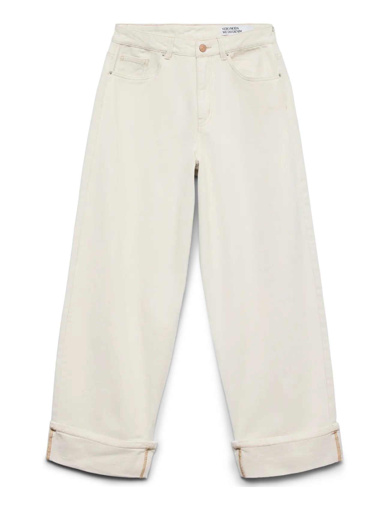 Vero Moda VMZELDA HR BARREL FOLD UP ECRU JEANS - Teksad - ECRU / cream