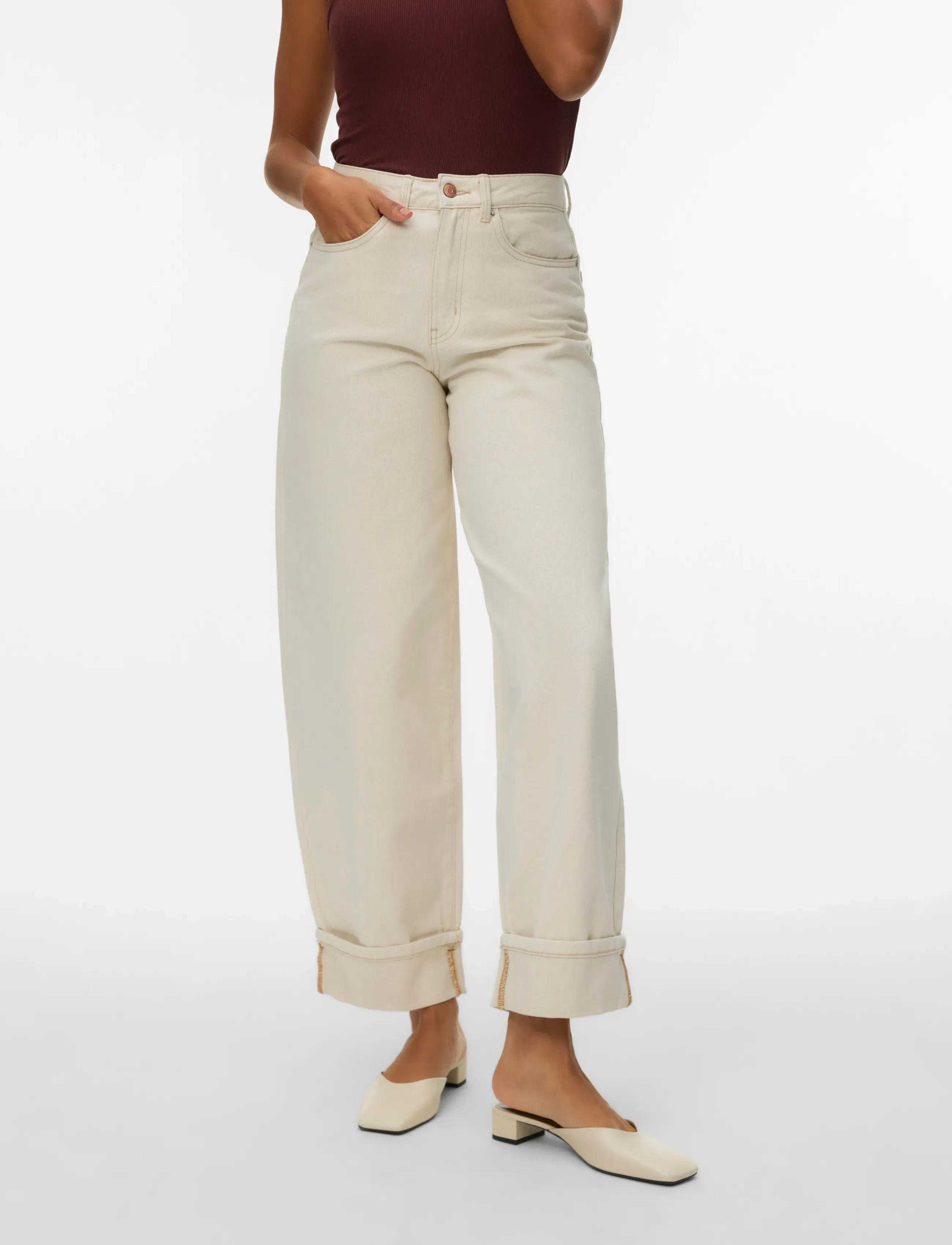 VERO MODA Vmzelda Hr Barrel Fold Up Ecru Jeans dam – bild 4