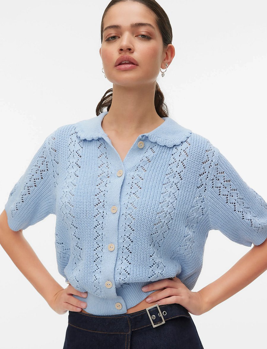 Vero Moda - VMDARIA SS POLONECK CARDIGAN - muotitrendit - brunnera blue - 3