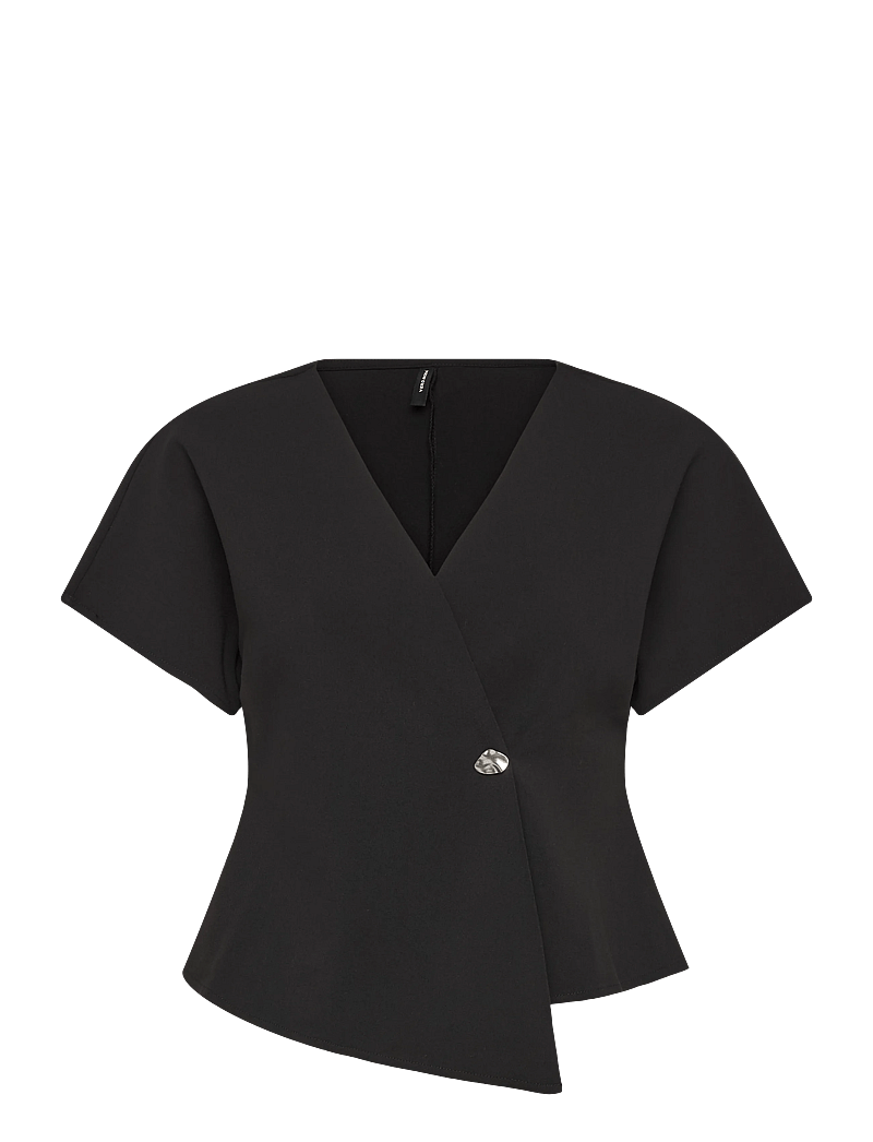 Vero Moda - VMSONJA SS V-NECK TOP WVN EXP - kurzämlige blusen - black - 0