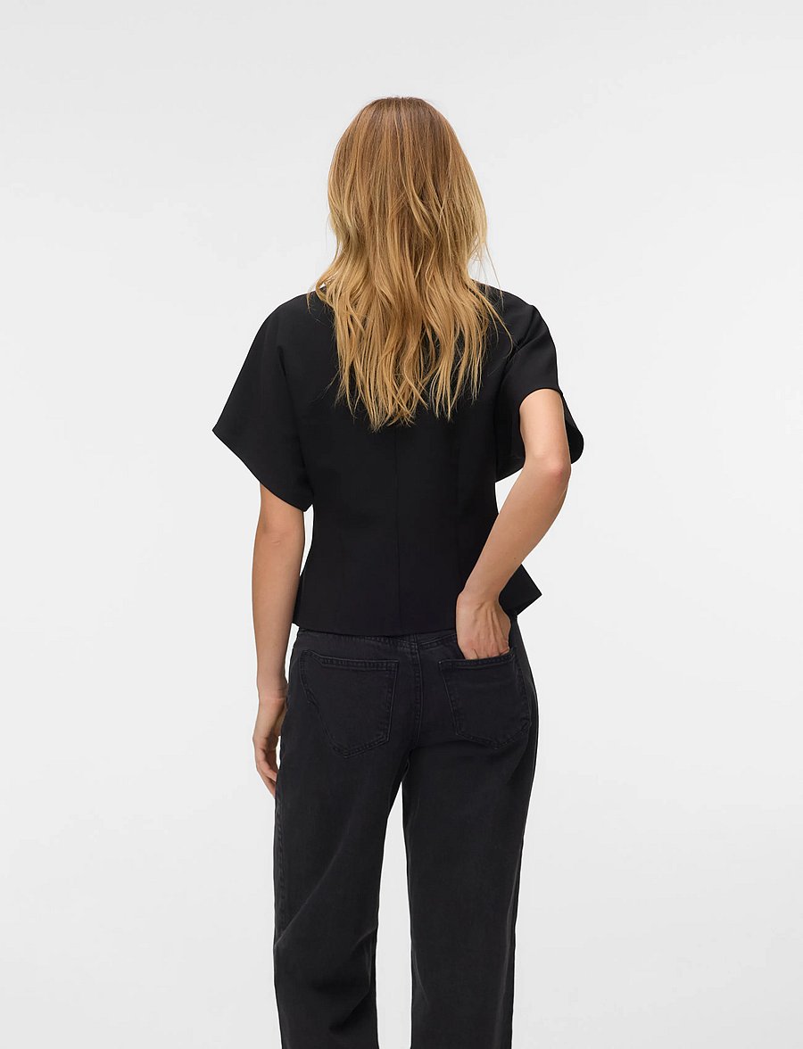 Vero Moda - VMSONJA SS V-NECK TOP WVN EXP - lühikeste varrukatega pluusid - black - 3