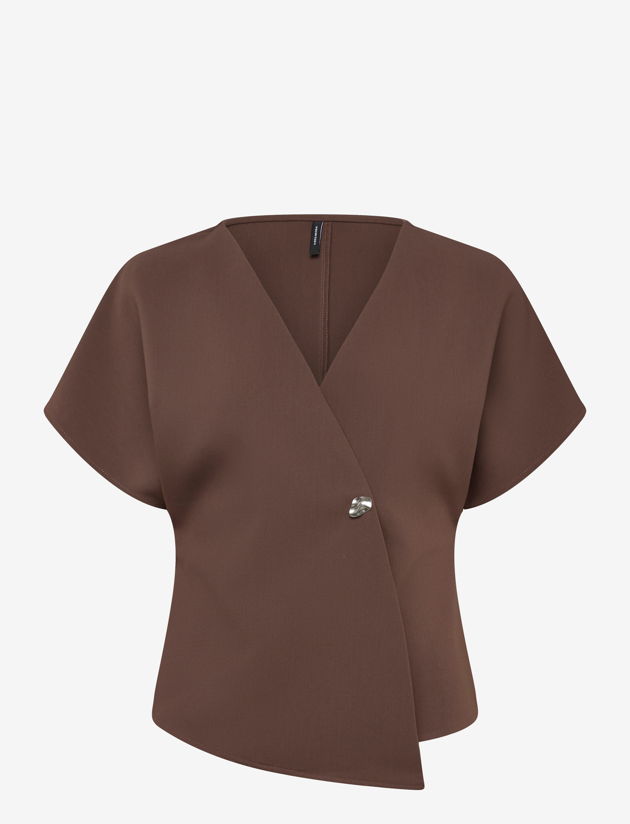 Vero Moda - VMSONJA SS V-NECK TOP WVN EXP - kortærmede bluser - chocolate martini - 0
