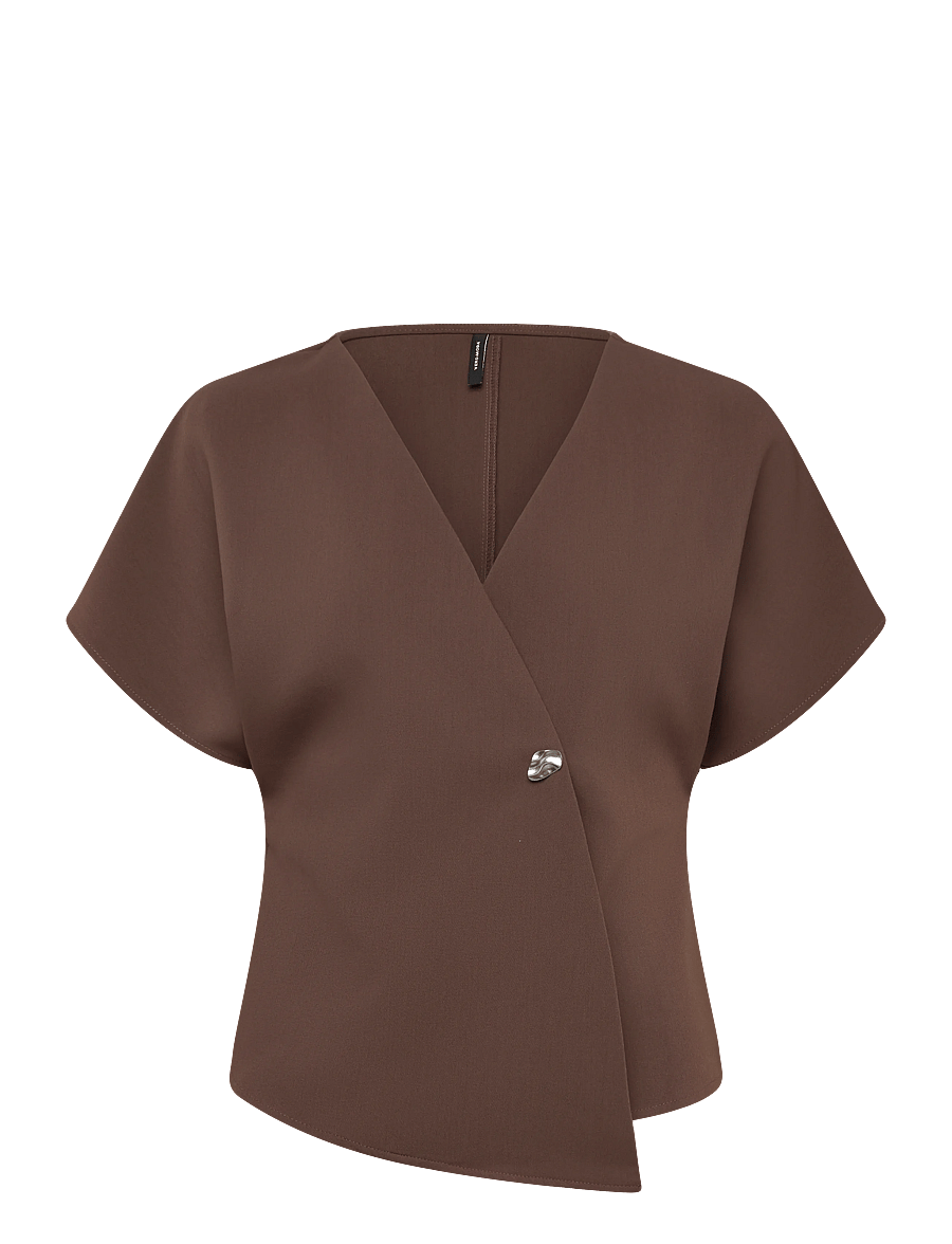 Vero Moda - VMSONJA SS V-NECK TOP WVN EXP - kurzärmelige blusen - chocolate martini - 0