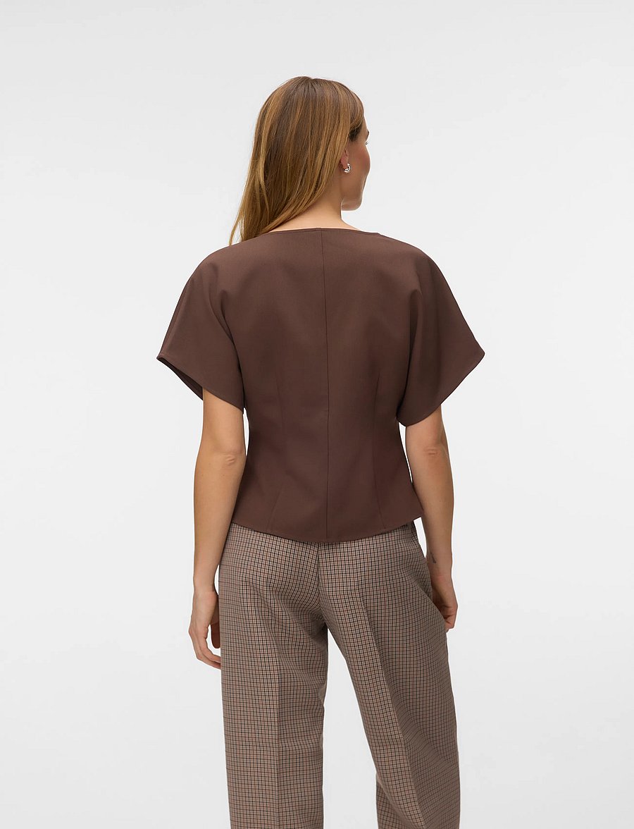 Vero Moda - VMSONJA SS V-NECK TOP WVN EXP - kortærmede bluser - chocolate martini - 3