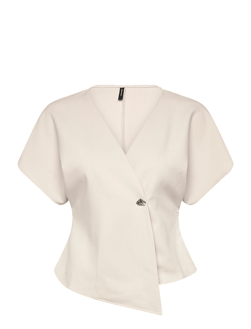 Vero Moda - VMSONJA SS V-NECK TOP WVN EXP - kurzämlige blusen - pumice stone - 1