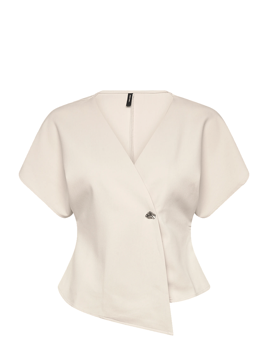 Vero Moda - VMSONJA SS V-NECK TOP WVN EXP - kurzämlige blusen - pumice stone - 1
