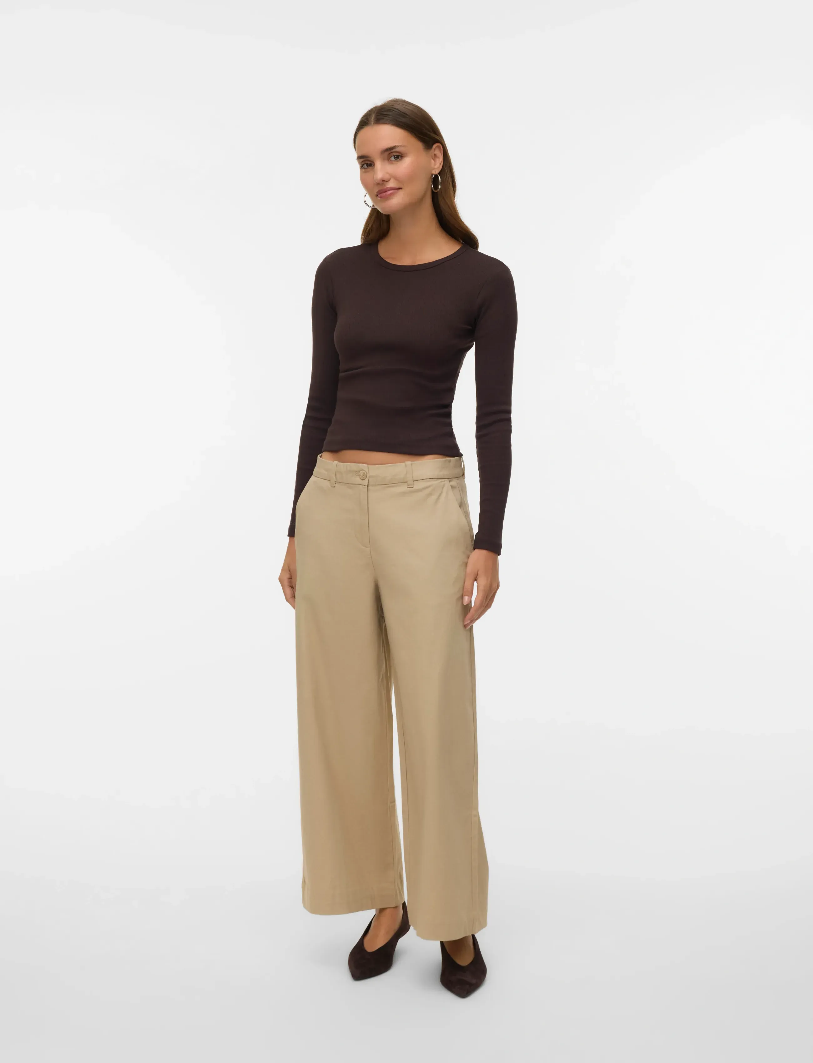 Vero Moda AWVANA MW WIDE ANKLE PANT NOOS - Transitional Layering - TRENCH COAT / beige