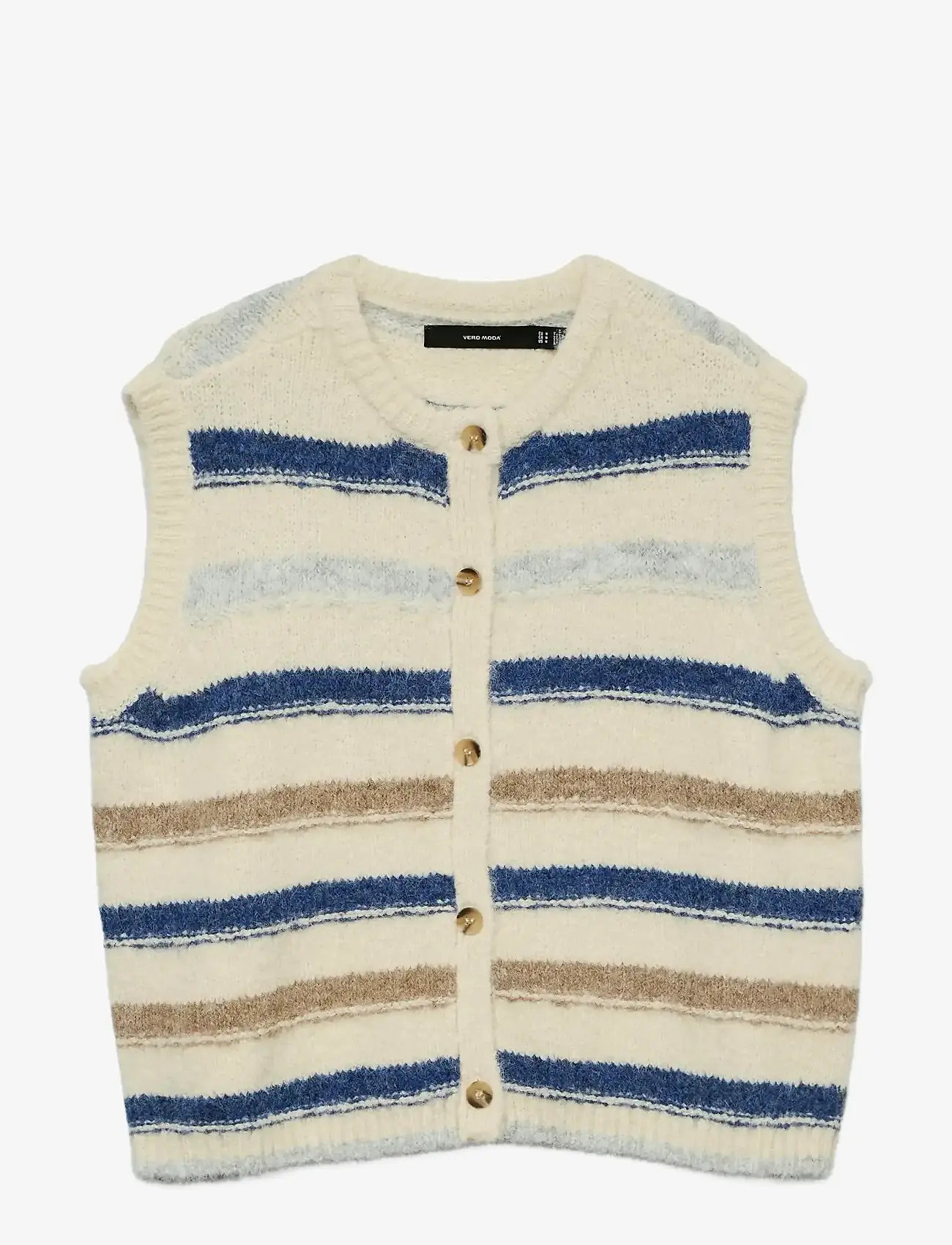 Vero Moda - VMKIRA SL O-NECK STRIPE VEST BOO - gestrickte westen - birch - 1