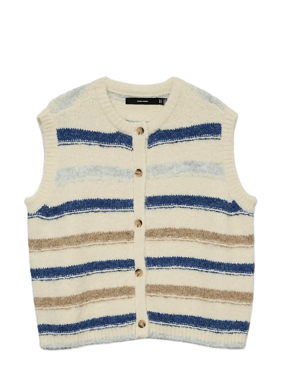 Vero Moda - VMKIRA SL O-NECK STRIPE VEST BOO - strikveste - birch - 1