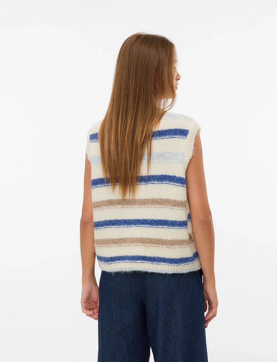 Vero Moda - VMKIRA SL O-NECK STRIPE VEST BOO - prjónavesti - birch - 2