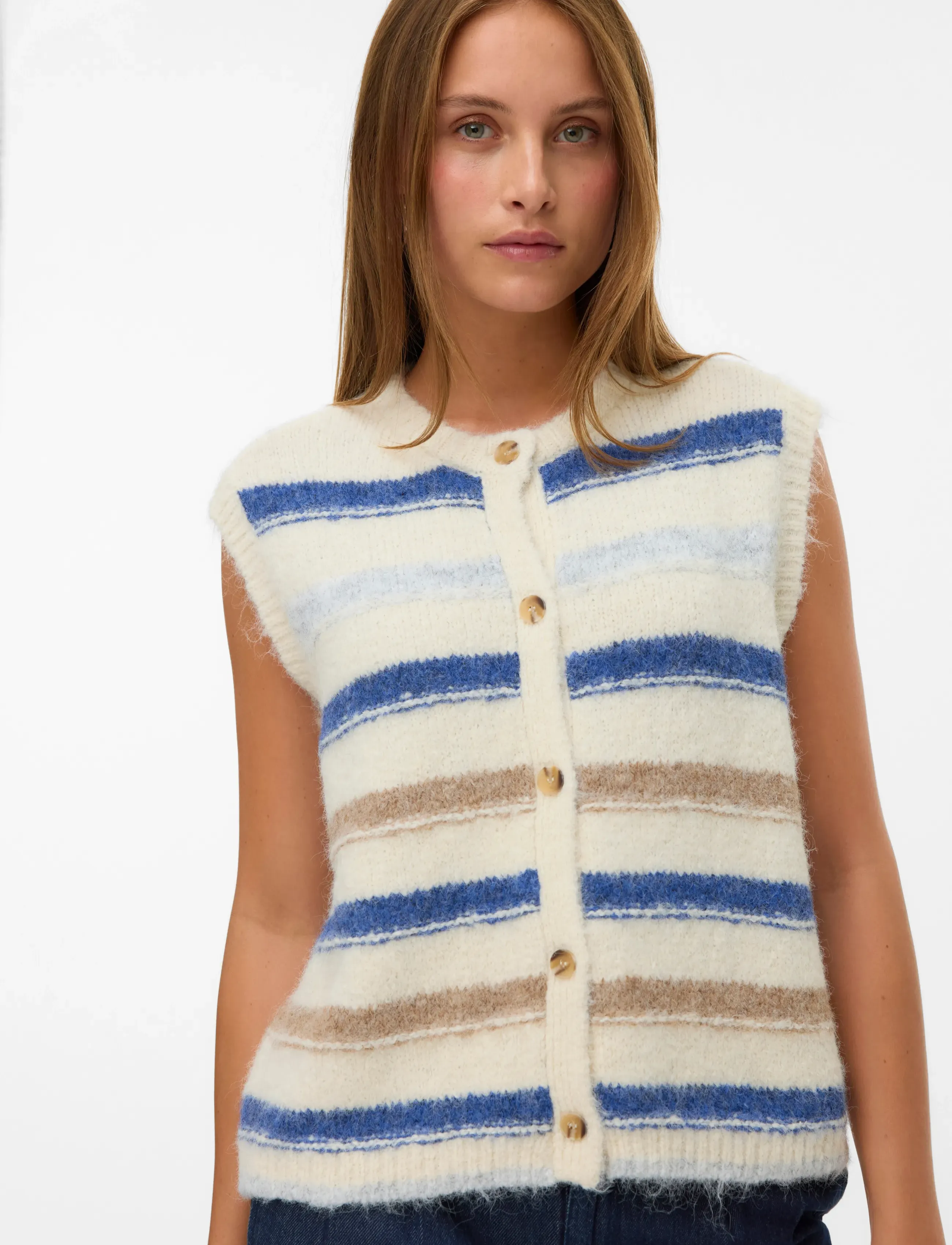 Vero Moda - VMKIRA SL O-NECK STRIPE VEST BOO - knitted vests - birch - 3