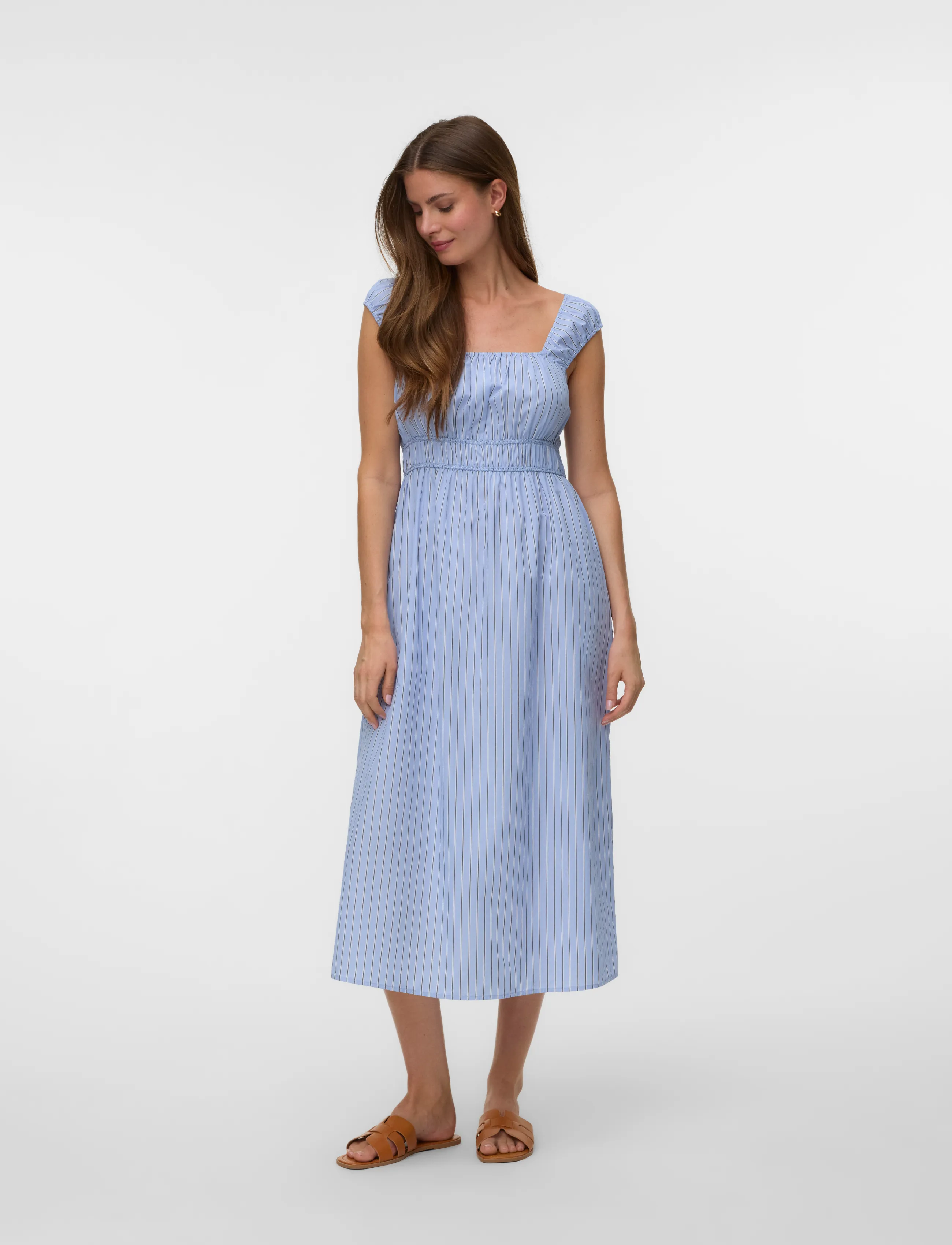 Vero Moda VMLEYA SL 7/8 STRIPE DRESS WVN - Klänningar - BRUNNERA BLUE / blue