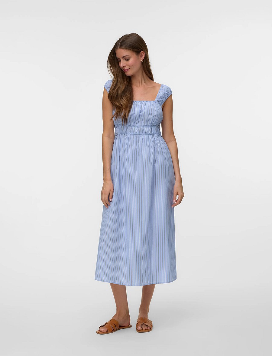 Vero Moda - VMLEYA SL 7/8 STRIPE DRESS WVN - sommerkleider - brunnera blue - 0
