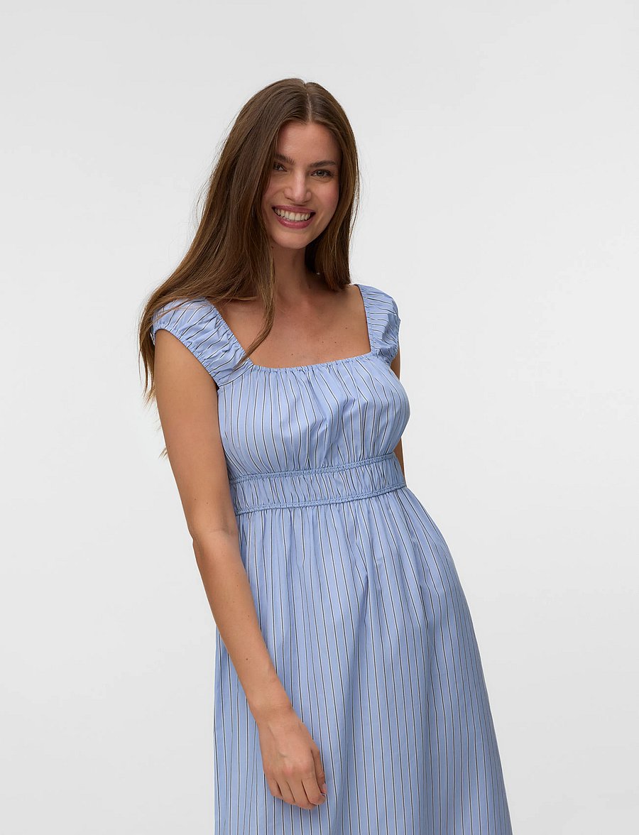 Vero Moda - VMLEYA SL 7/8 STRIPE DRESS WVN - sommerkleider - brunnera blue - 4