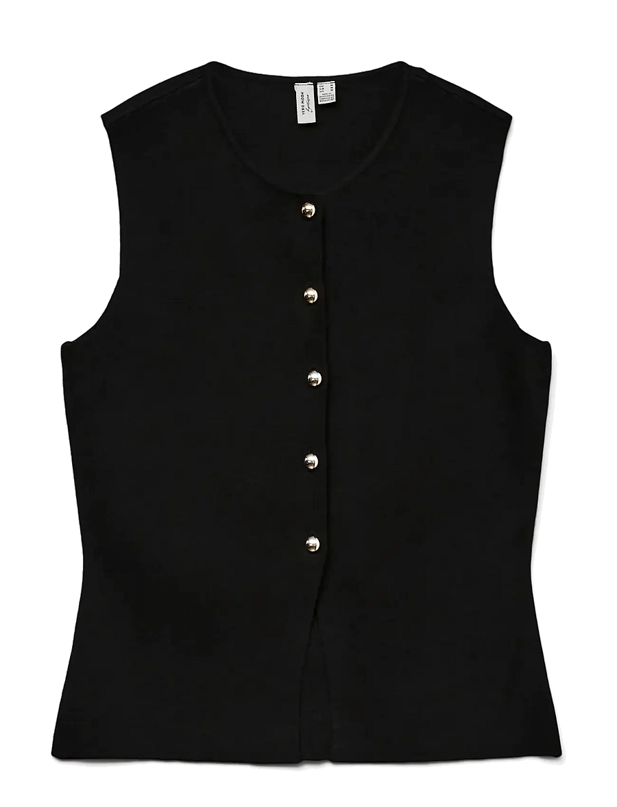 Vero Moda - VMSABA SL O-NECK BUTTON VEST BTQ - Ärmellose tops - black - 1