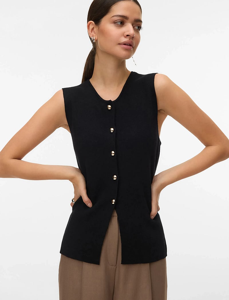 Vero Moda - VMSABA SL O-NECK BUTTON VEST BTQ - linnen - black - 4