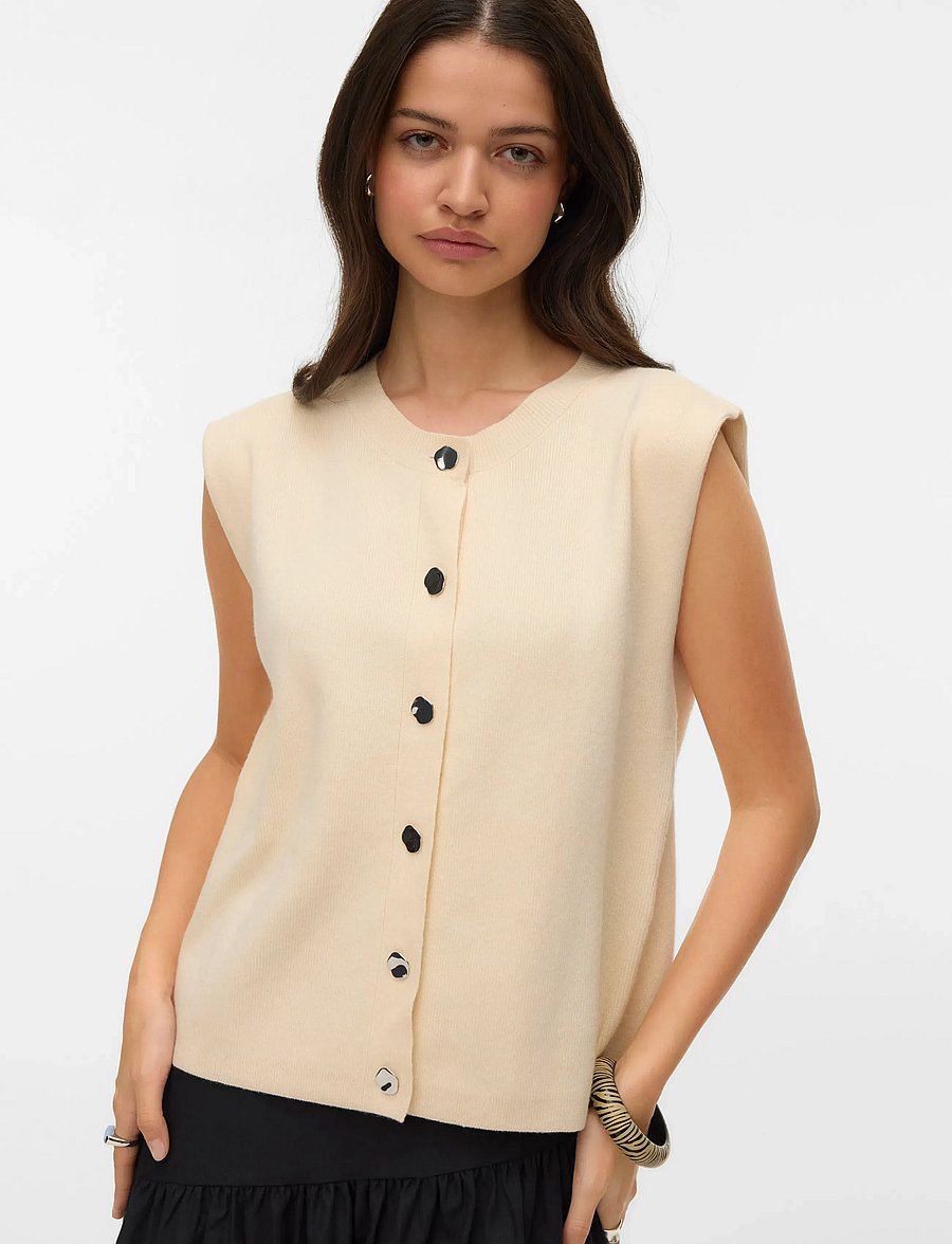 Vero Moda - VMGOLD SL O-NECK BUTTON VEST BOO - vestes tricot - birch - 3