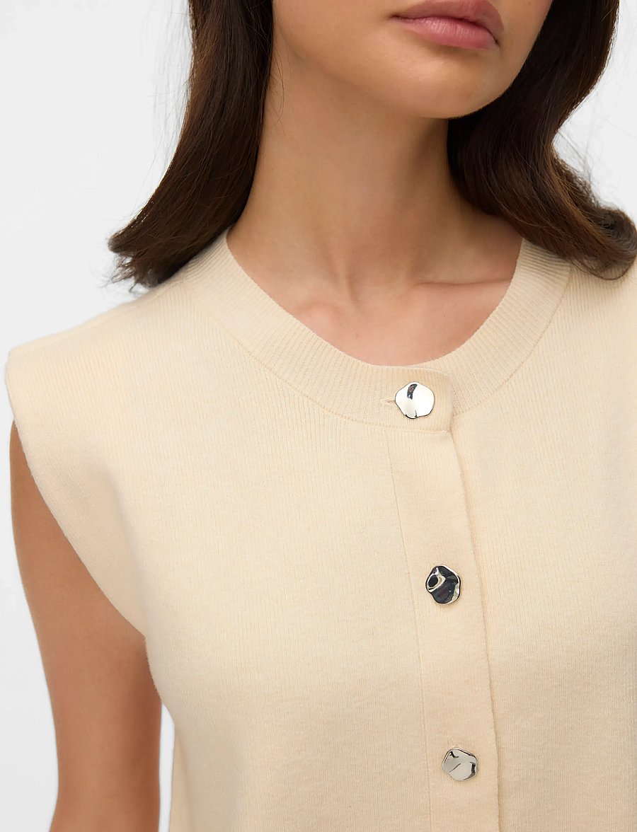 Vero Moda - VMGOLD SL O-NECK BUTTON VEST BOO - vestes tricot - birch - 4