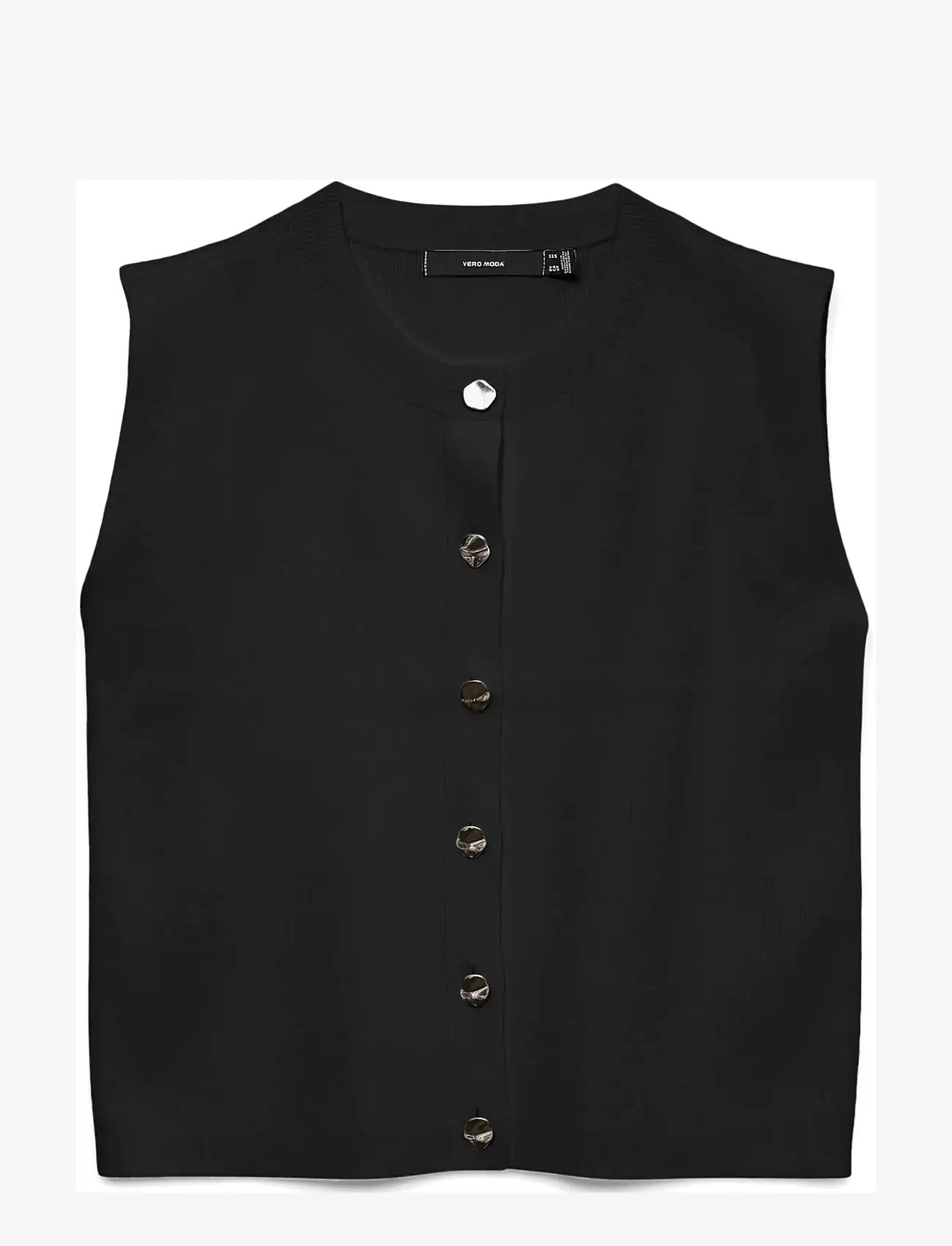 Vero Moda - VMGOLD SL O-NECK BUTTON VEST BOO - stickade västar - black - 1
