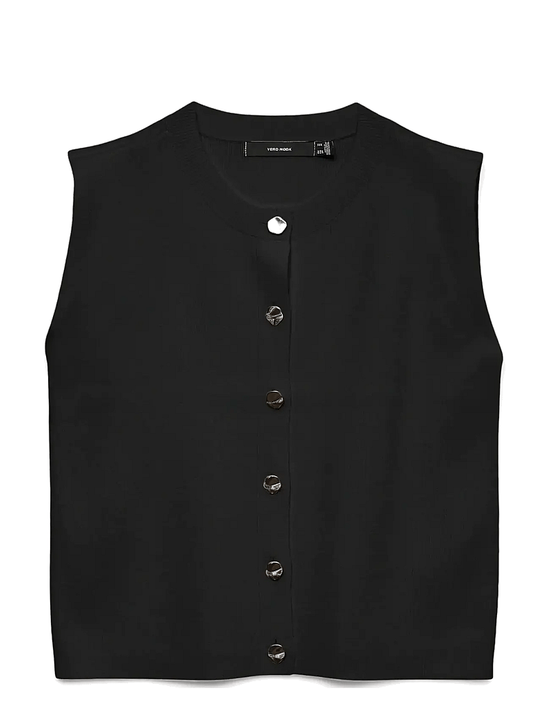 Vero Moda - VMGOLD SL O-NECK BUTTON VEST BOO - stickade västar - black - 1