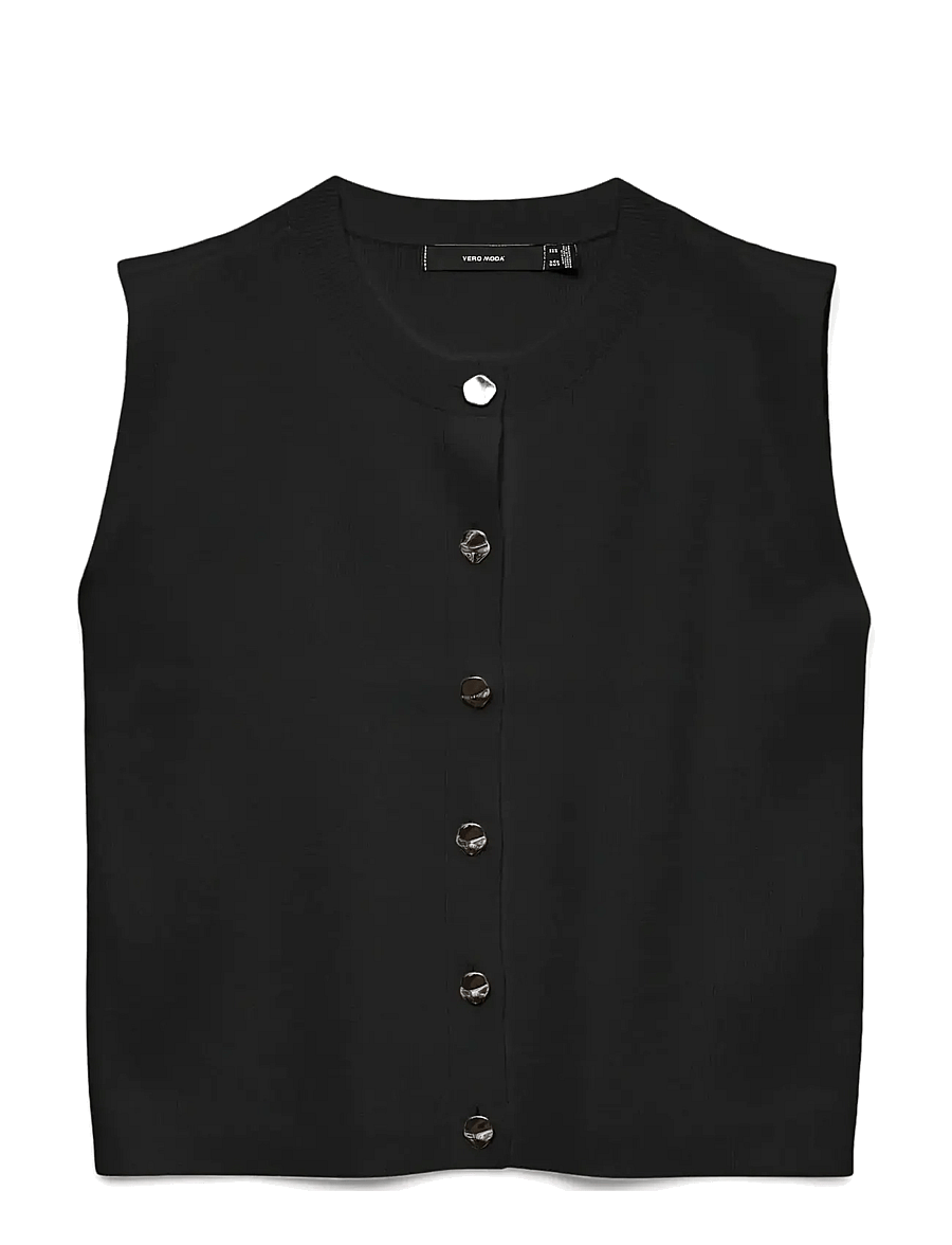Vero Moda - VMGOLD SL O-NECK BUTTON VEST BOO - gestrickte westen - black - 1