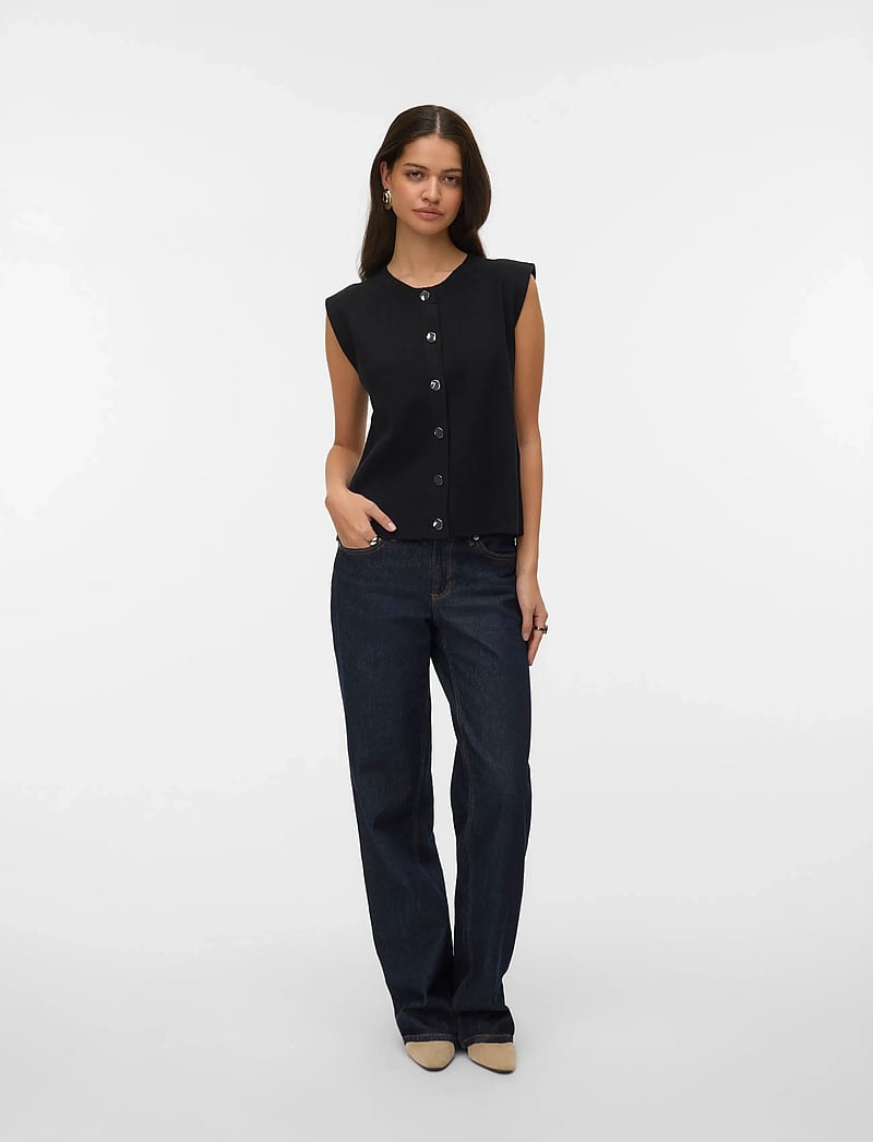Vero Moda - VMGOLD SL O-NECK BUTTON VEST BOO - stickade västar - black - 0