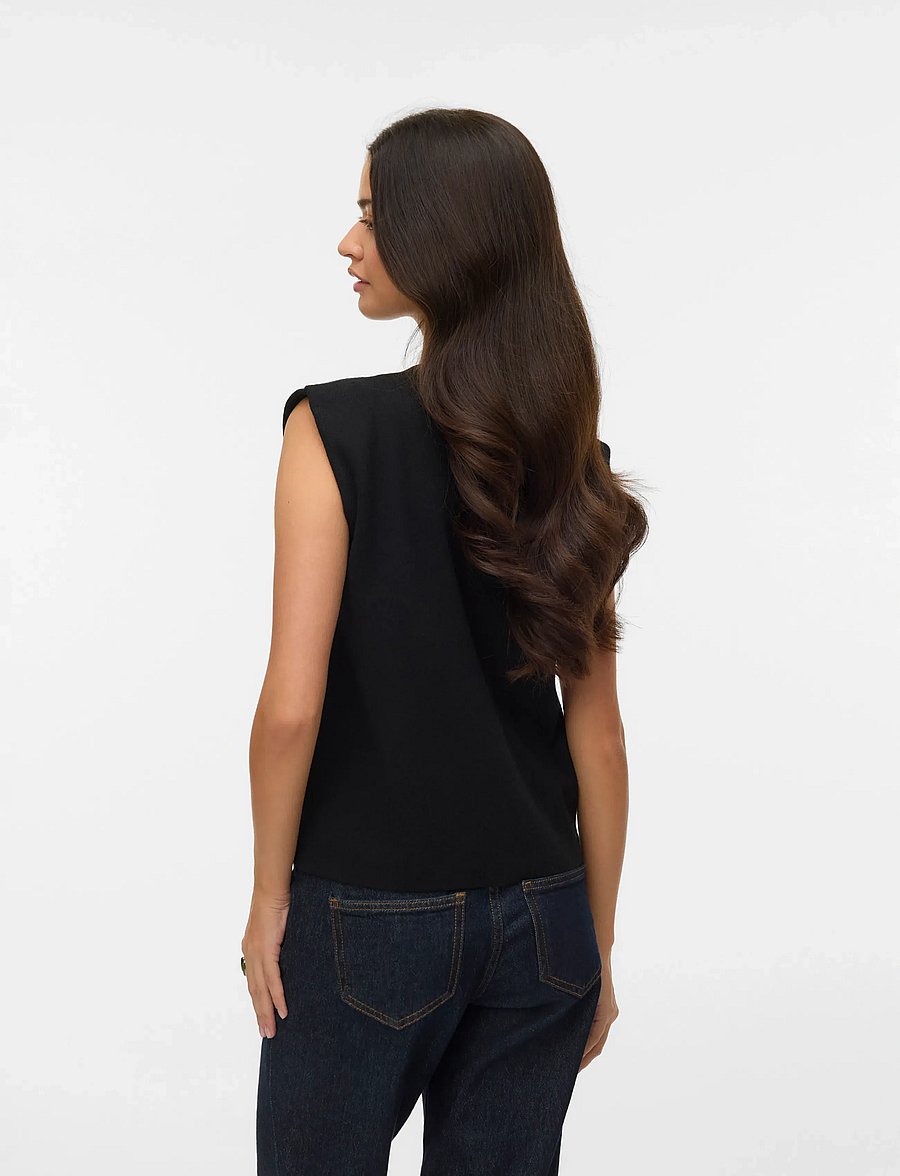 Vero Moda - VMGOLD SL O-NECK BUTTON VEST BOO - gestrickte westen - black - 2
