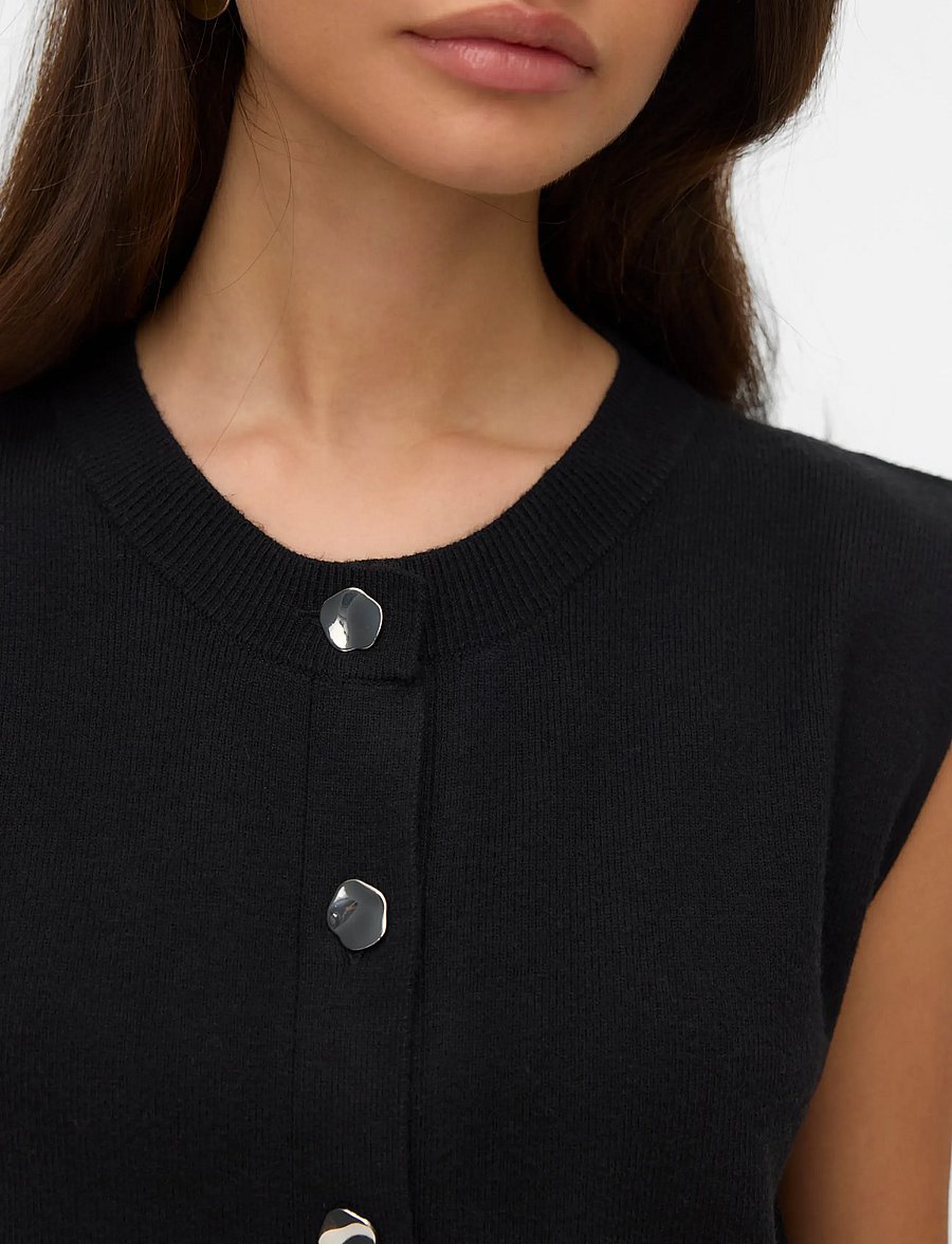Vero Moda - VMGOLD SL O-NECK BUTTON VEST BOO - gestrickte westen - black - 4