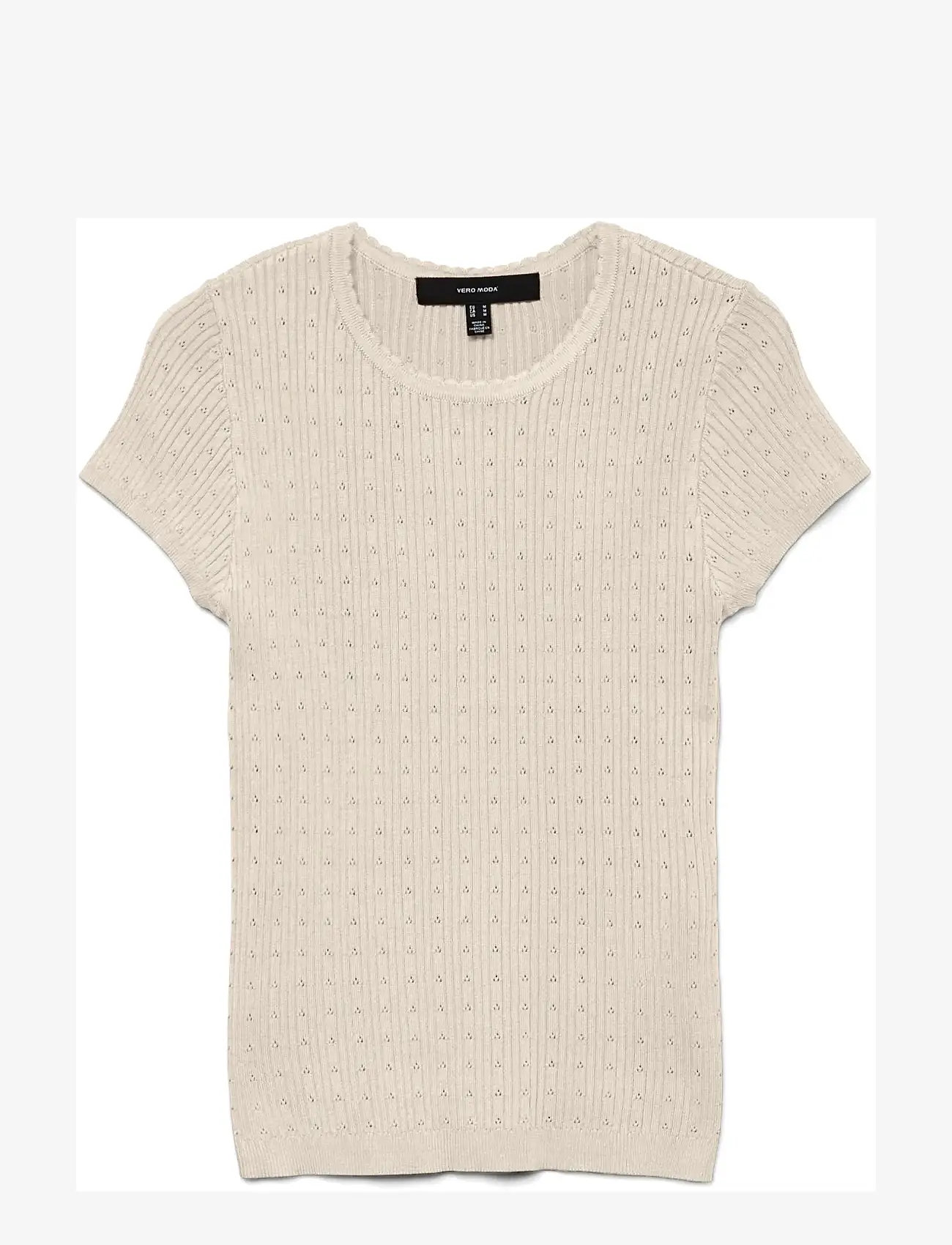 Vero Moda - VMSILJE C/S O-NECK POINTELLE PULL NOOS - t-shirts - birch - 1