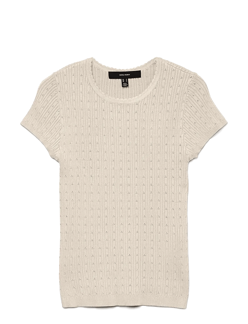 Vero Moda - VMSILJE C/S O-NECK POINTELLE PULL NOOS - t-shirts - birch - 1