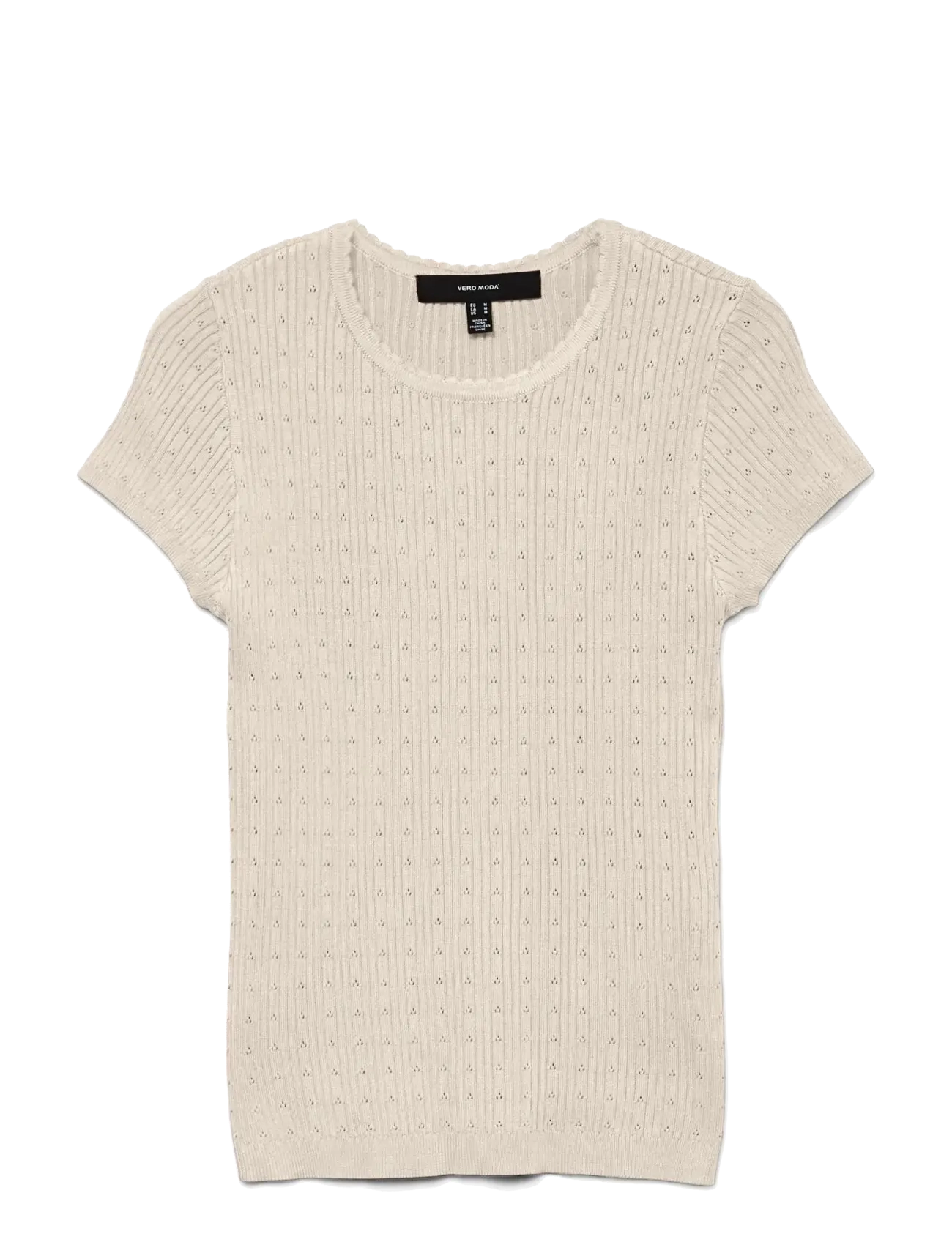 Vero Moda - VMSILJE C/S O-NECK POINTELLE PULL NOOS - t-shirts - birch - 1