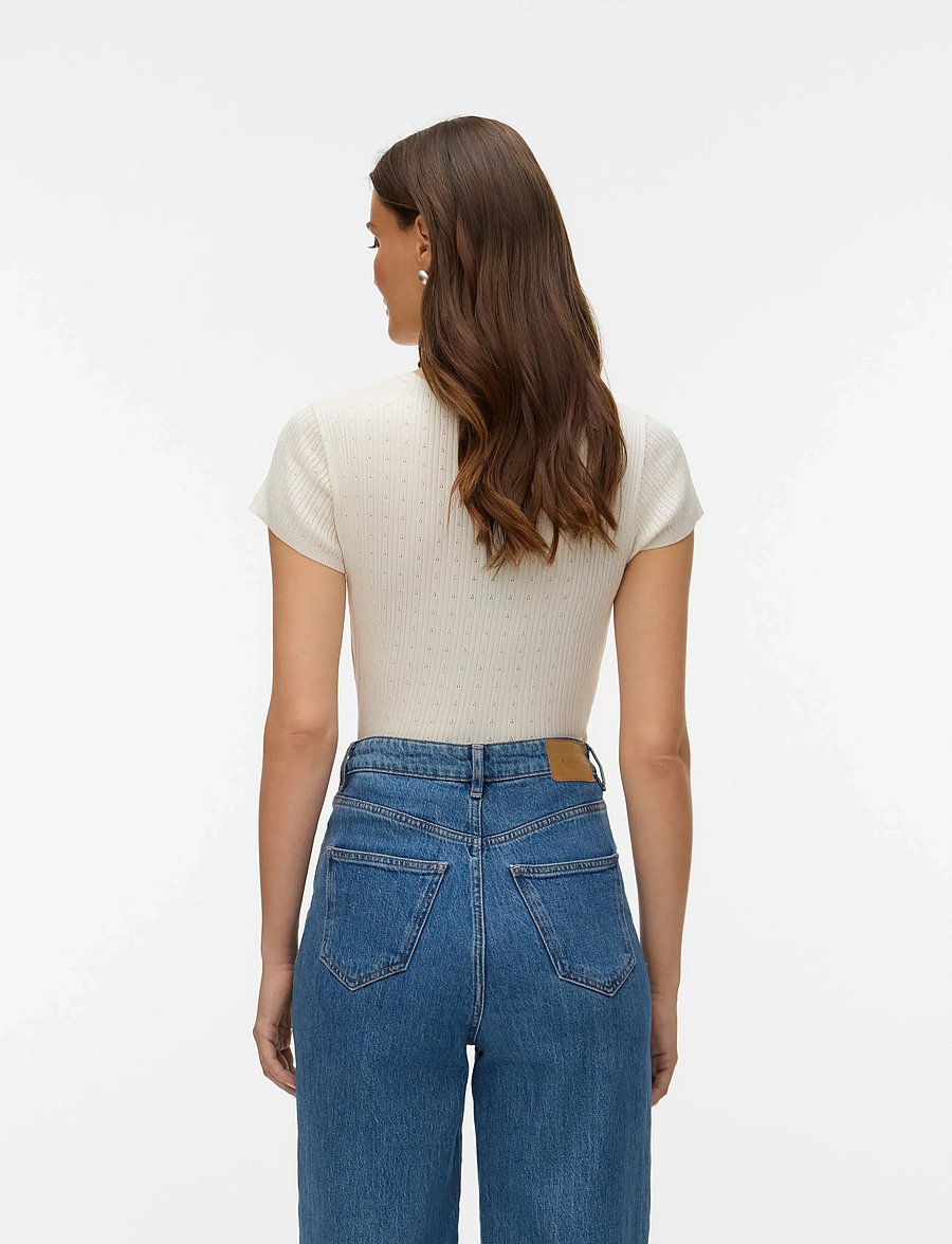 Vero Moda - VMSILJE C/S O-NECK POINTELLE PULL NOOS - t-shirts - birch - 2