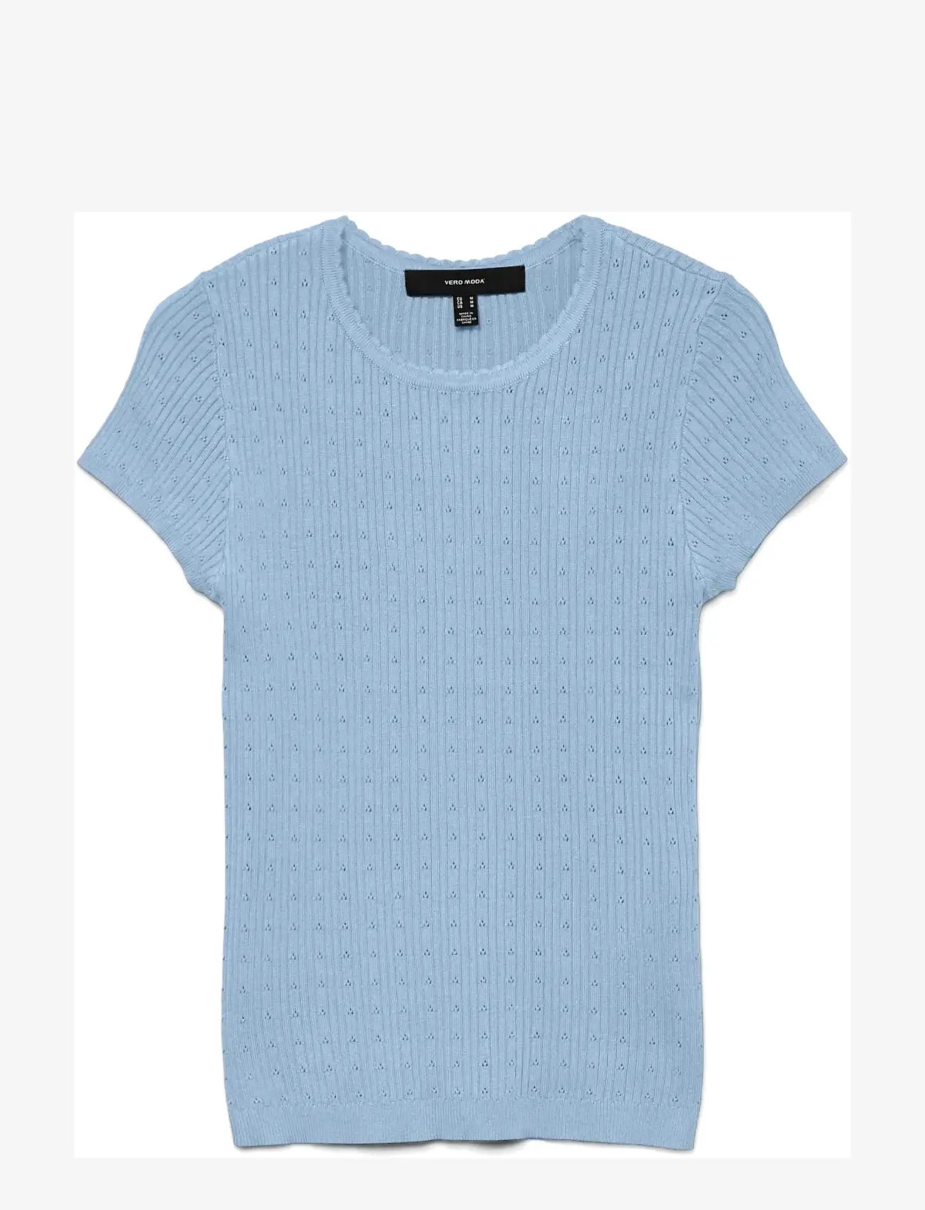 Vero Moda - VMSILJE C/S O-NECK POINTELLE PULL NOOS - t-shirts - cashmere blue - 1