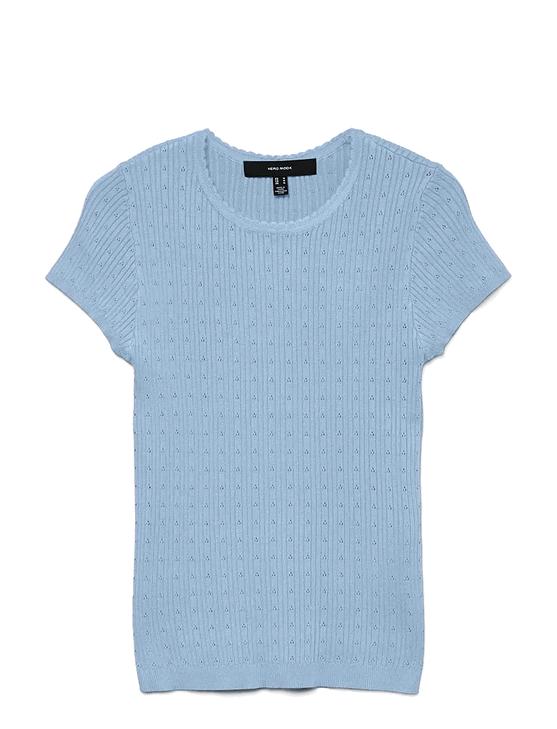 Vero Moda - VMSILJE C/S O-NECK POINTELLE PULL NOOS - t-shirts - cashmere blue - 1