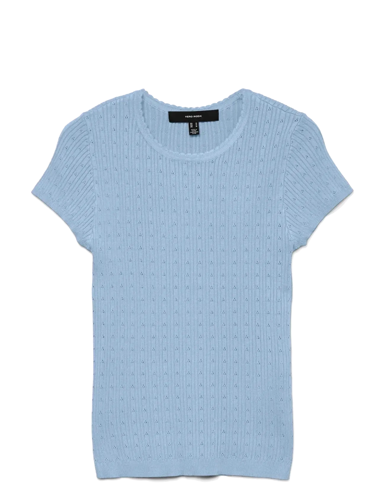 Vero Moda VMSILJE C/S O-NECK POINTELLE PULL NOOS - T-Shirts & Tops - CASHMERE BLUE / blue