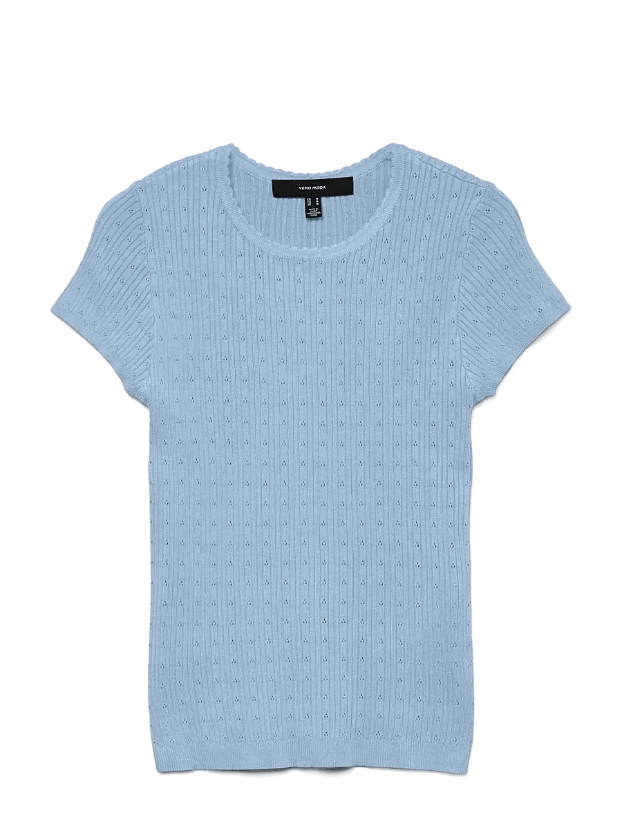 Vero Moda - VMSILJE C/S O-NECK POINTELLE PULL NOOS - t-shirts - cashmere blue - 1