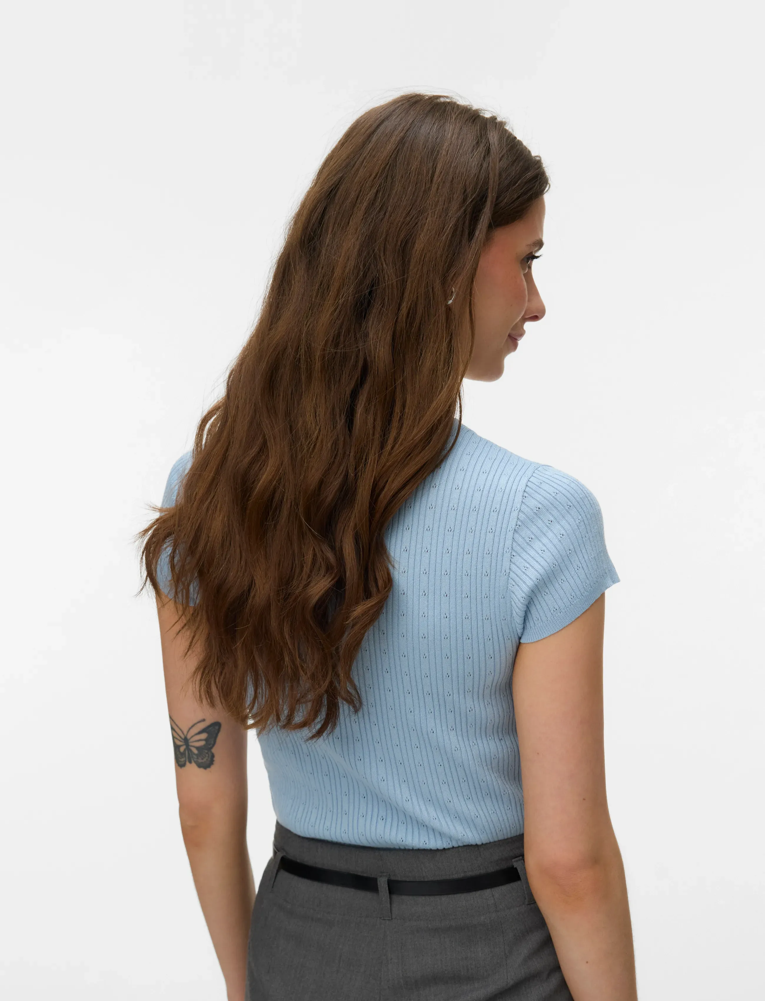 Vero Moda - VMSILJE C/S O-NECK POINTELLE PULL NOOS - t-shirts - cashmere blue - 2