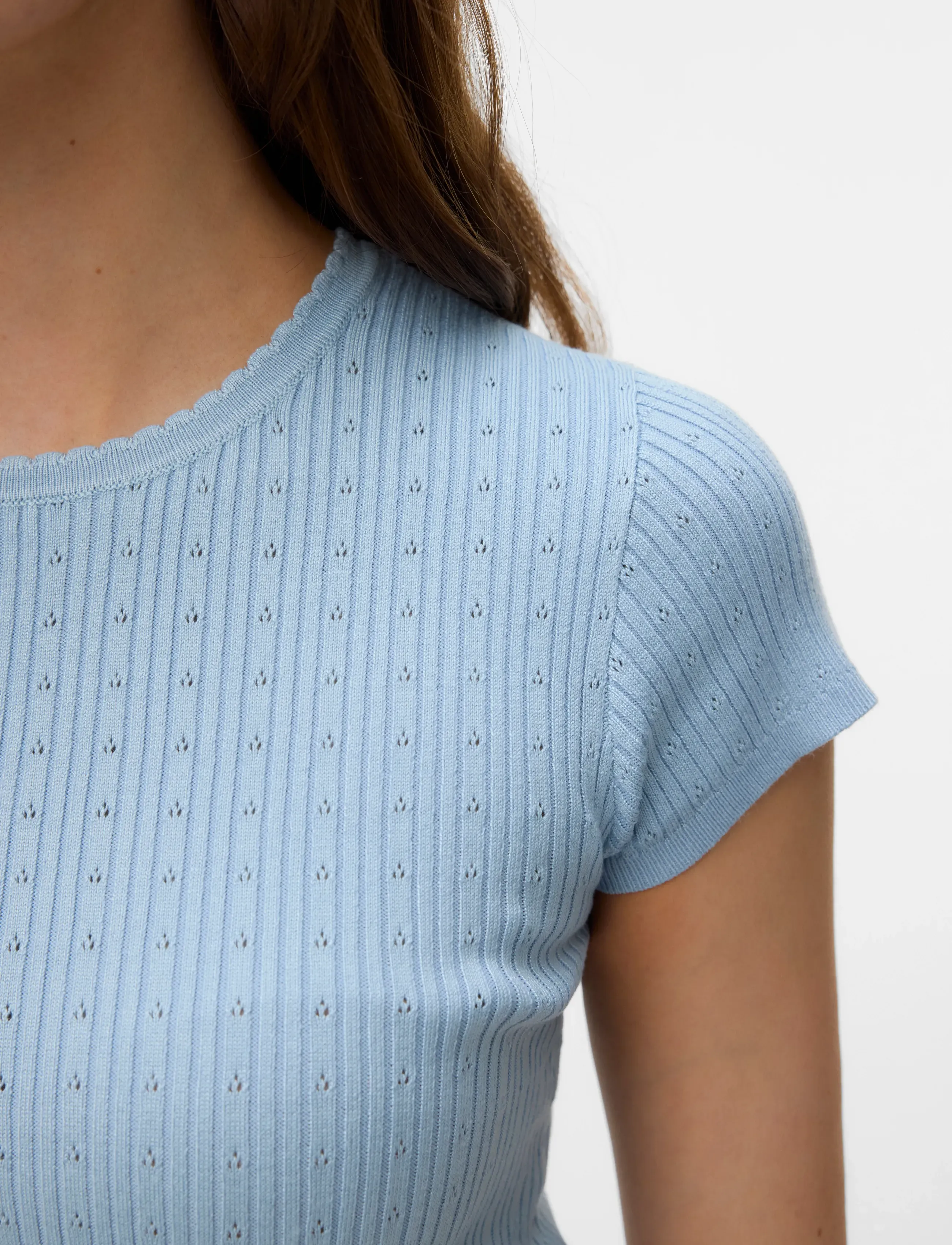 Vero Moda - VMSILJE C/S O-NECK POINTELLE PULL NOOS - t-shirts - cashmere blue - 4
