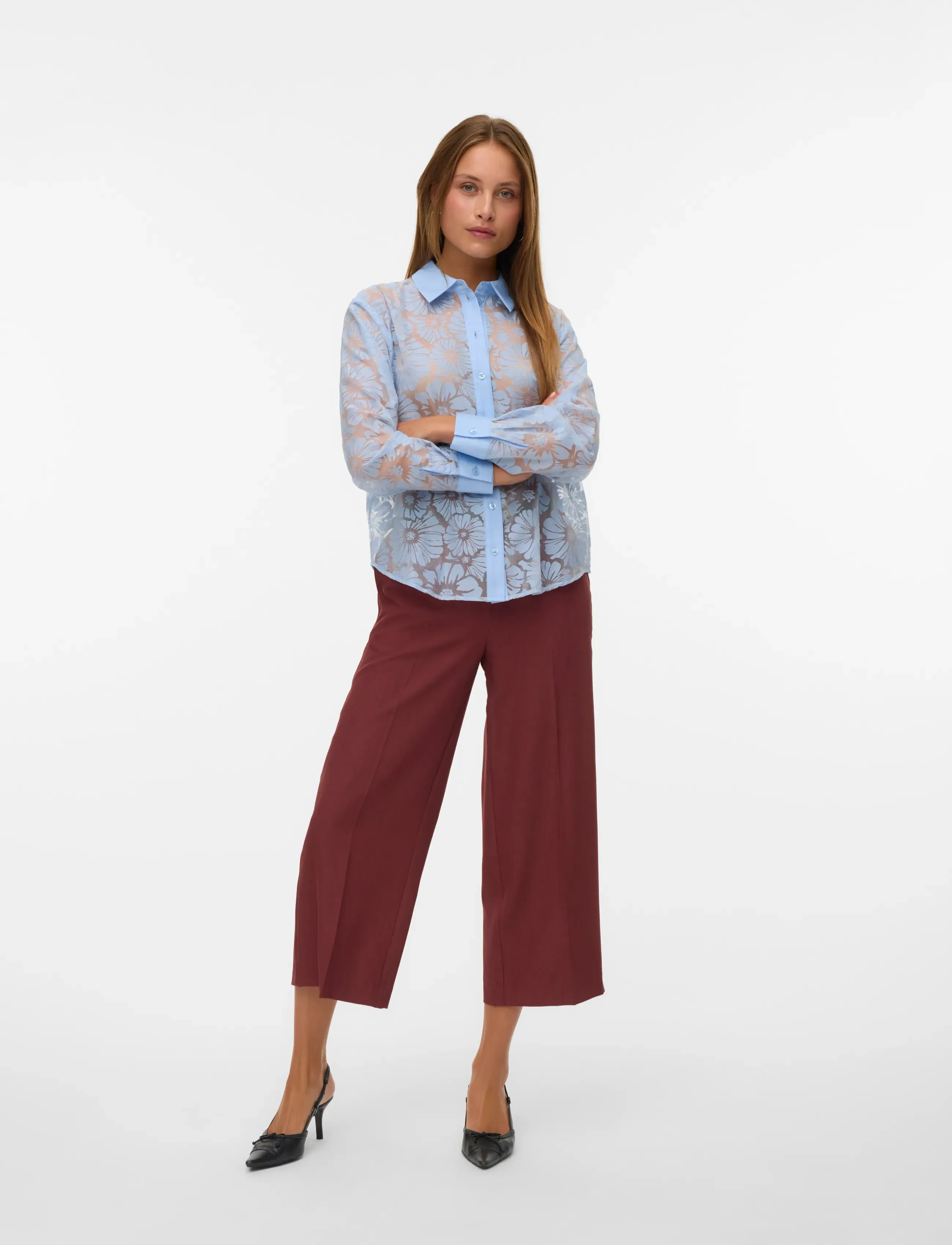 Vero Moda Vmkova Ls Shirt Wvn, S, Blue, Skjorter > Langærmede, Dame