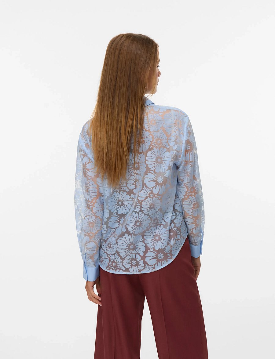 Vero Moda - VMKOVA LS SHIRT WVN - långärmade skjortor - brunnera blue - 2