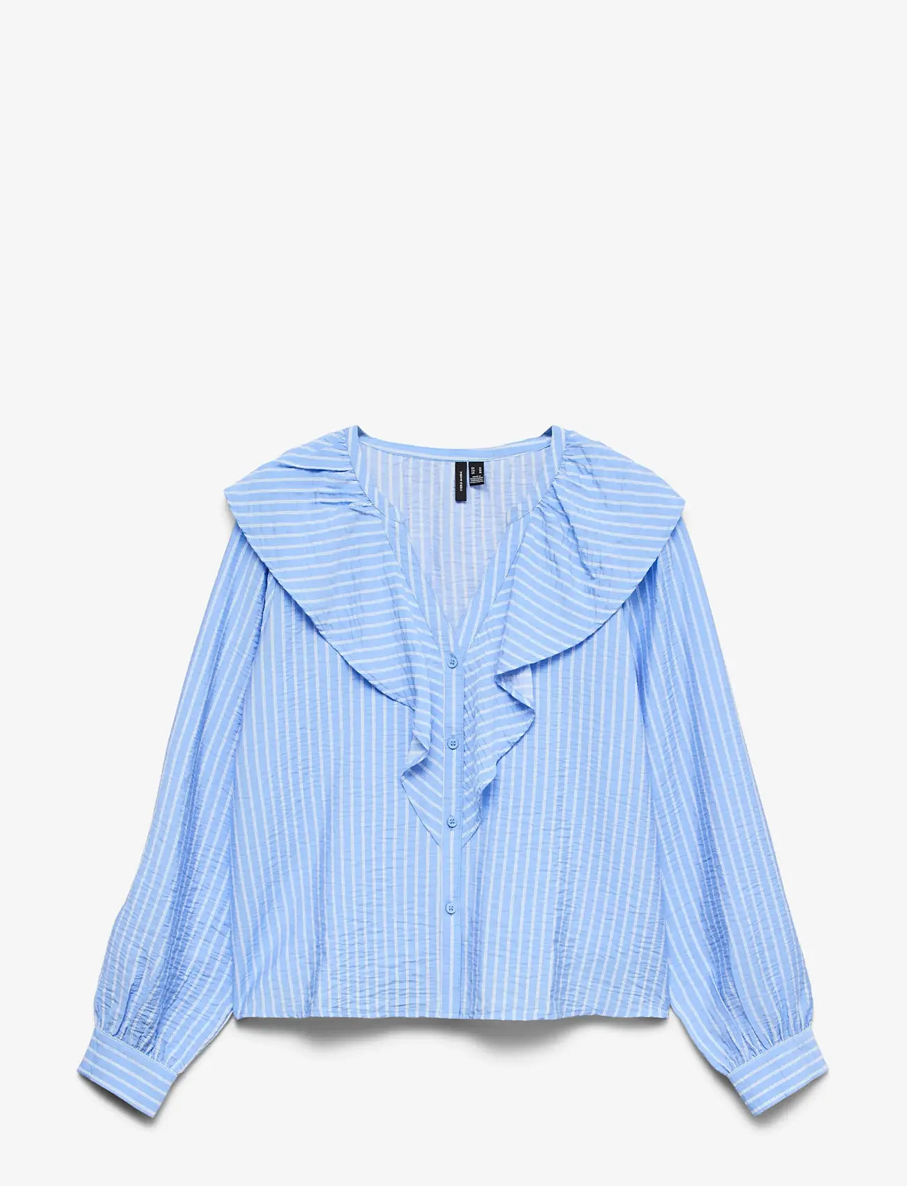 Vero Moda - VMKAJA LS V-NECK FRILL SHIRT WVN - långärmade blusar - vista blue - 1