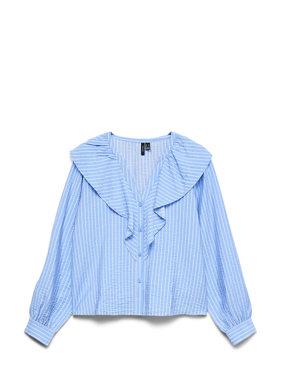 Vero Moda - VMKAJA LS V-NECK FRILL SHIRT WVN - langärmelige blusen - vista blue - 1