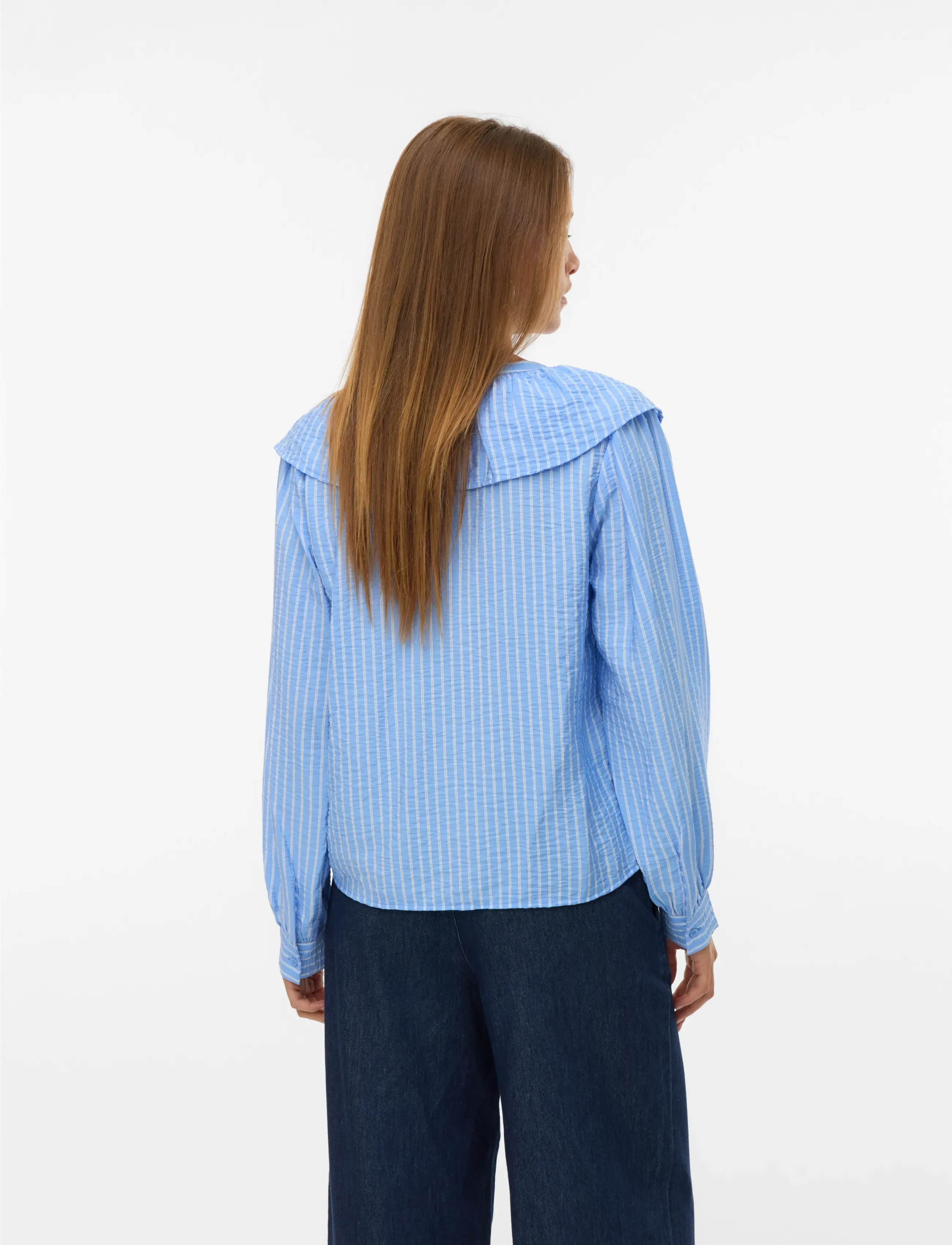 Vero Moda - VMKAJA LS V-NECK FRILL SHIRT WVN - long sleeved blouses - vista blue - 2
